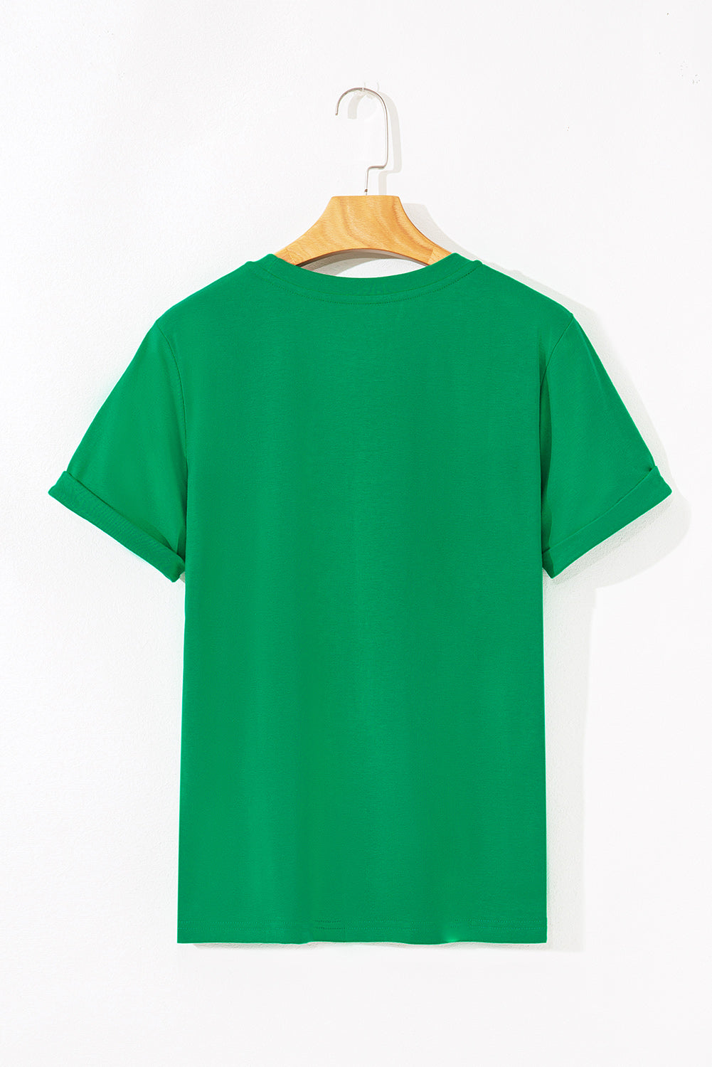 Bright Green Casual Plain Crew Neck Tee-Tops/Tops & Tees-[Adult]-[Female]-2022 Online Blue Zone Planet