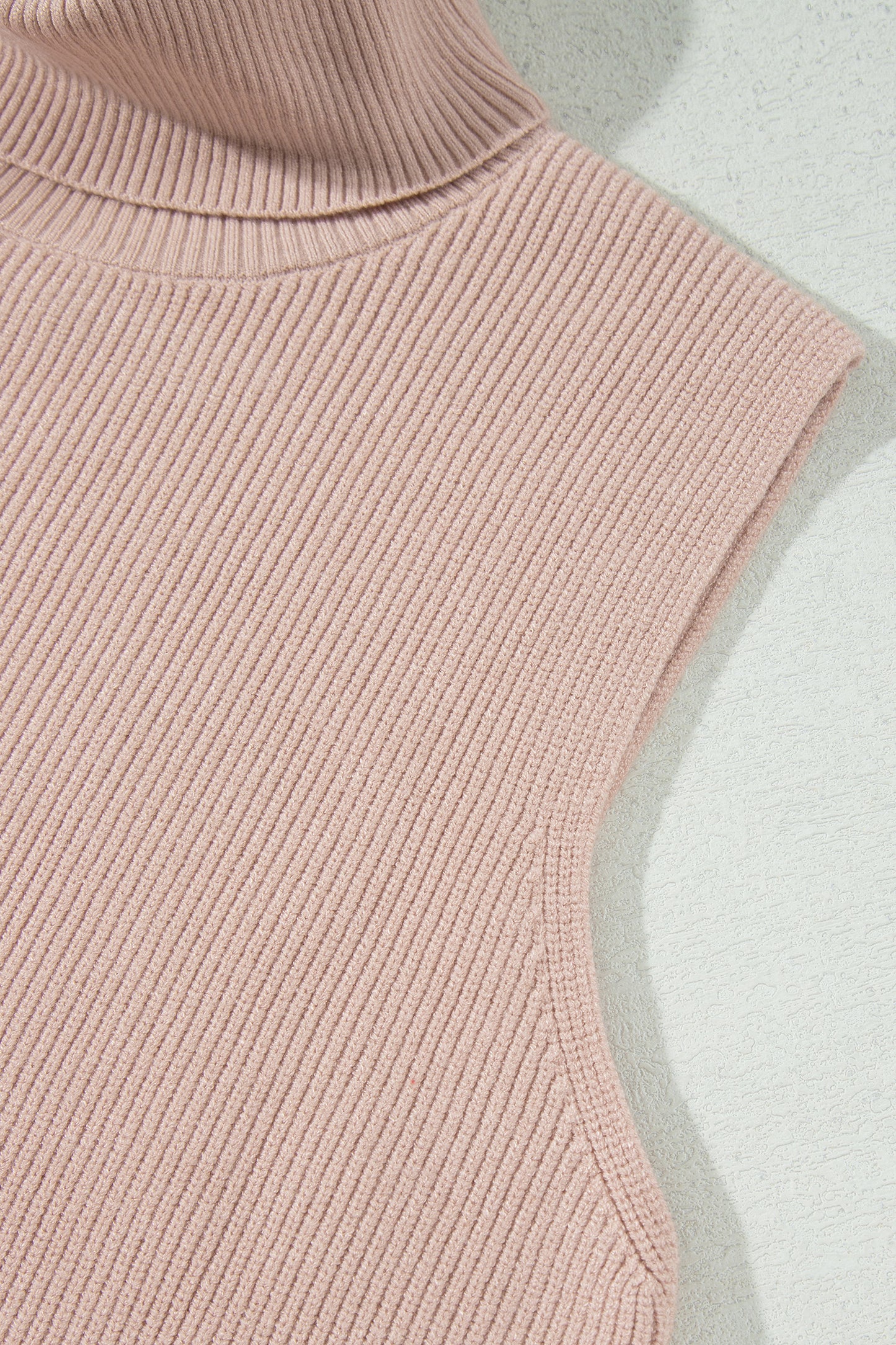 Light French Beige Sleeveless High Neck Knit Split Hem Shift Silhouette Wool Sweater Vest-Sweaters & Cardigans/Sweater Vests-[Adult]-[Female]-2022 Online Blue Zone Planet