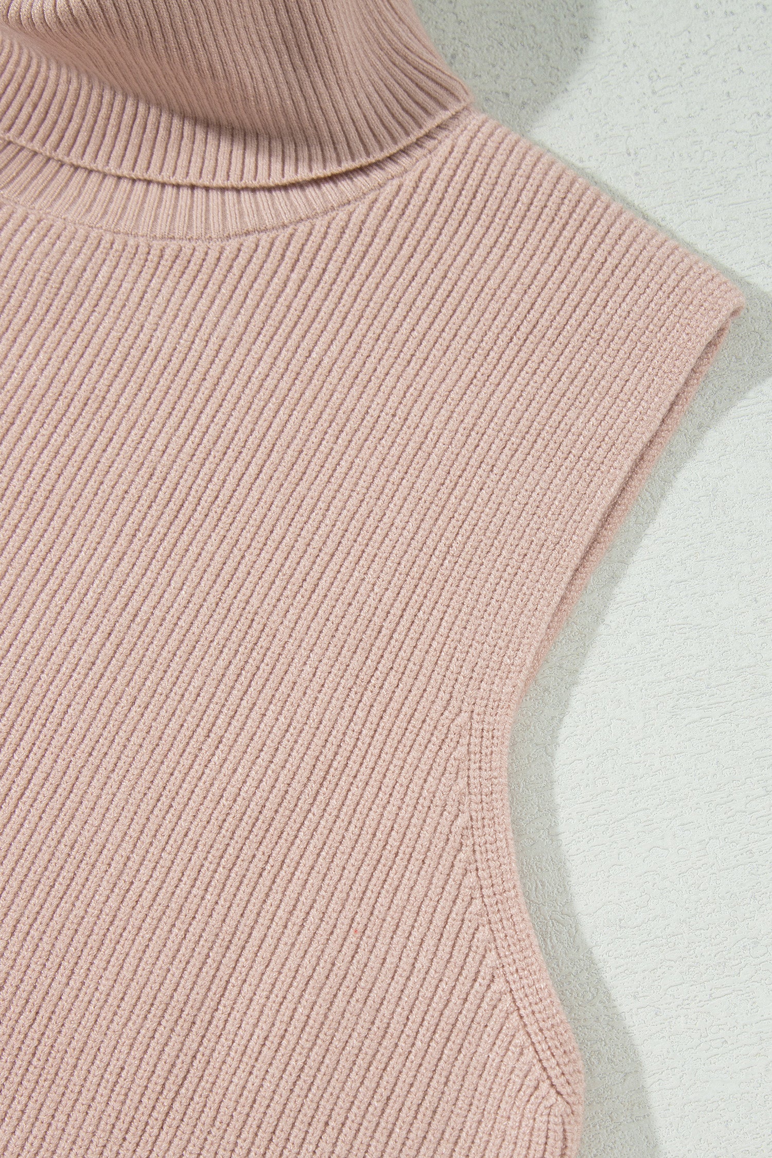 Light French Beige Sleeveless High Neck Knit Split Hem Shift Silhouette Wool Sweater Vest-Sweaters & Cardigans/Sweater Vests-[Adult]-[Female]-2022 Online Blue Zone Planet