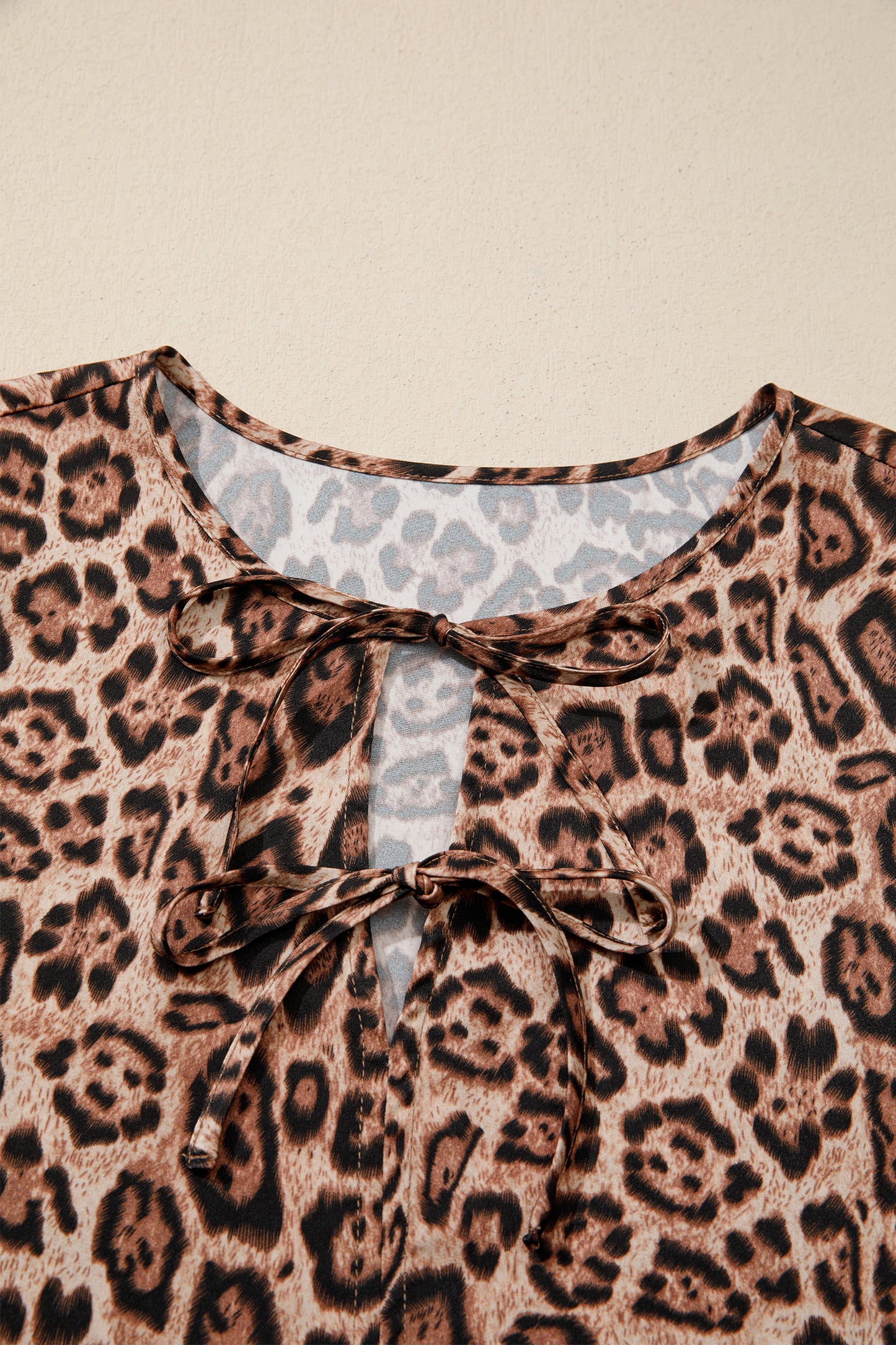 Brown Leopard Bow Tie Puff Sleeve Blouse-Tops/Blouses & Shirts-[Adult]-[Female]-2022 Online Blue Zone Planet
