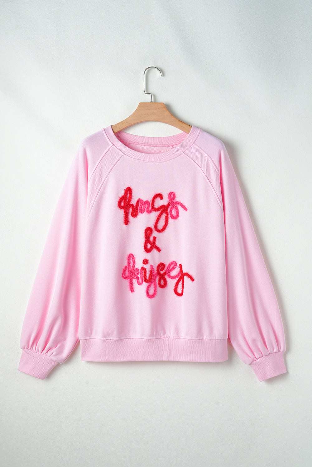 Valentine’s Day HUG AND KISSES Round Neck Sweatshirt-TOPS / DRESSES-[Adult]-[Female]-2022 Online Blue Zone Planet