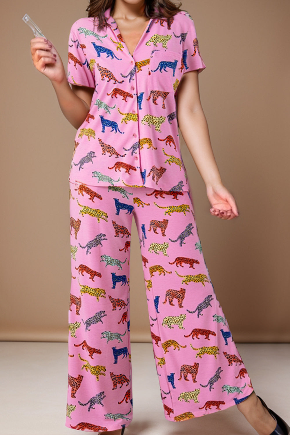 Animal Button Up Top and Pants Lounge Set-TOPS / DRESSES-[Adult]-[Female]-Pink-S-2022 Online Blue Zone Planet