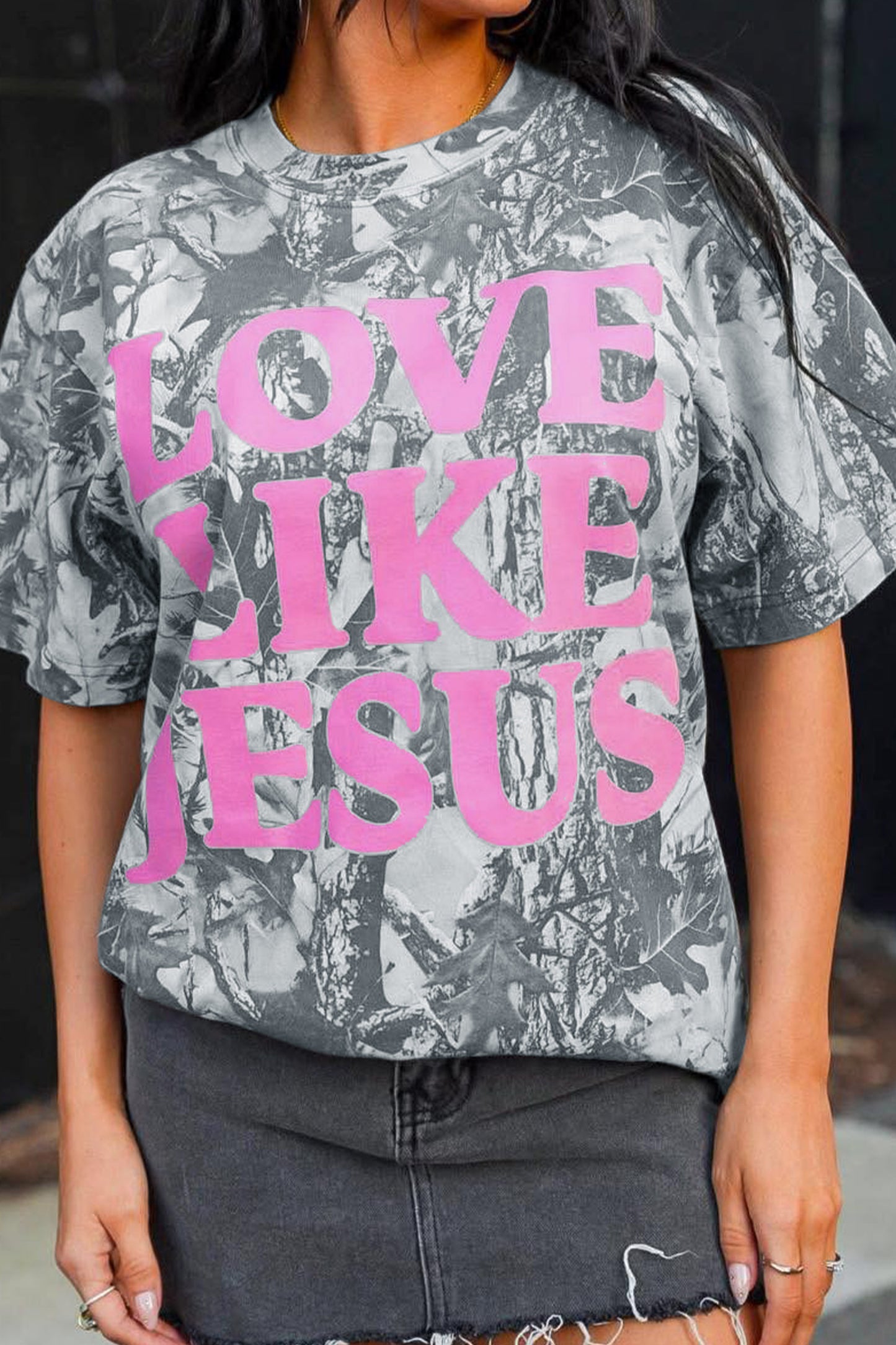 Beige Camo Woodland Love Like Jesus Casual Tee-Tops/Tops & Tees-[Adult]-[Female]-2022 Online Blue Zone Planet