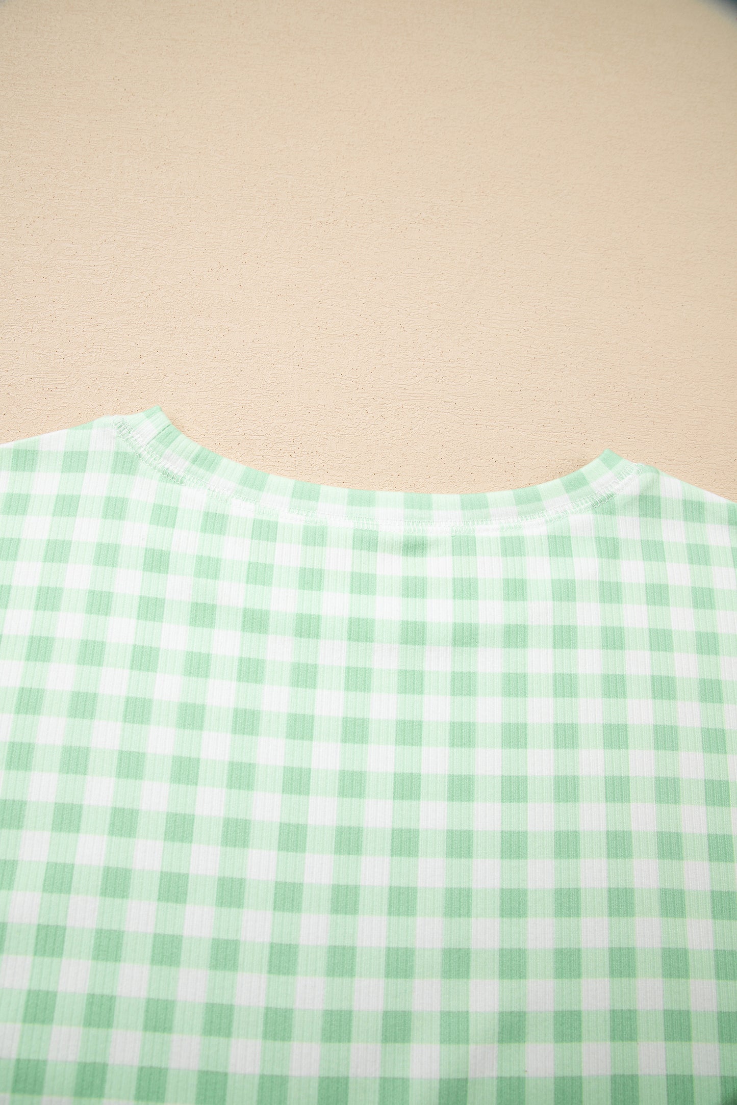 Green Gingham Long Sleeve Loose Top Drawstring Shorts 2pcs Lounge Set-Loungewear & Sleepwear/Loungewear-[Adult]-[Female]-2022 Online Blue Zone Planet