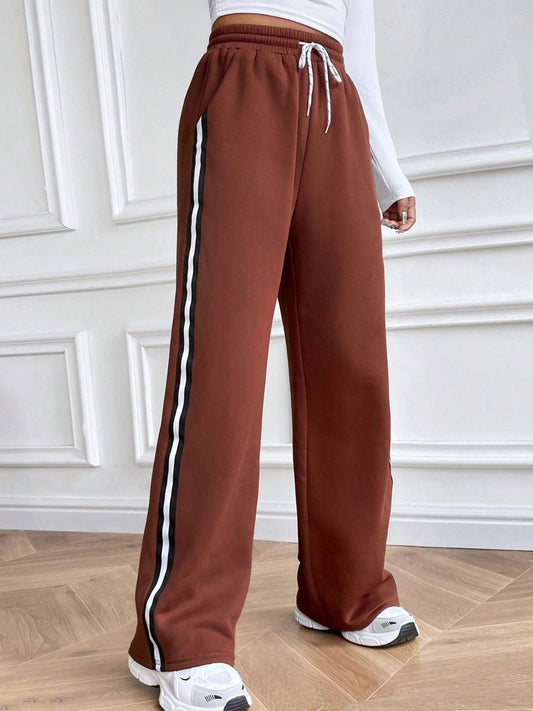 Drawstring Wide Leg Pants-BOTTOMS SIZES SMALL MEDIUM LARGE-[Adult]-[Female]-Brown-S-2022 Online Blue Zone Planet