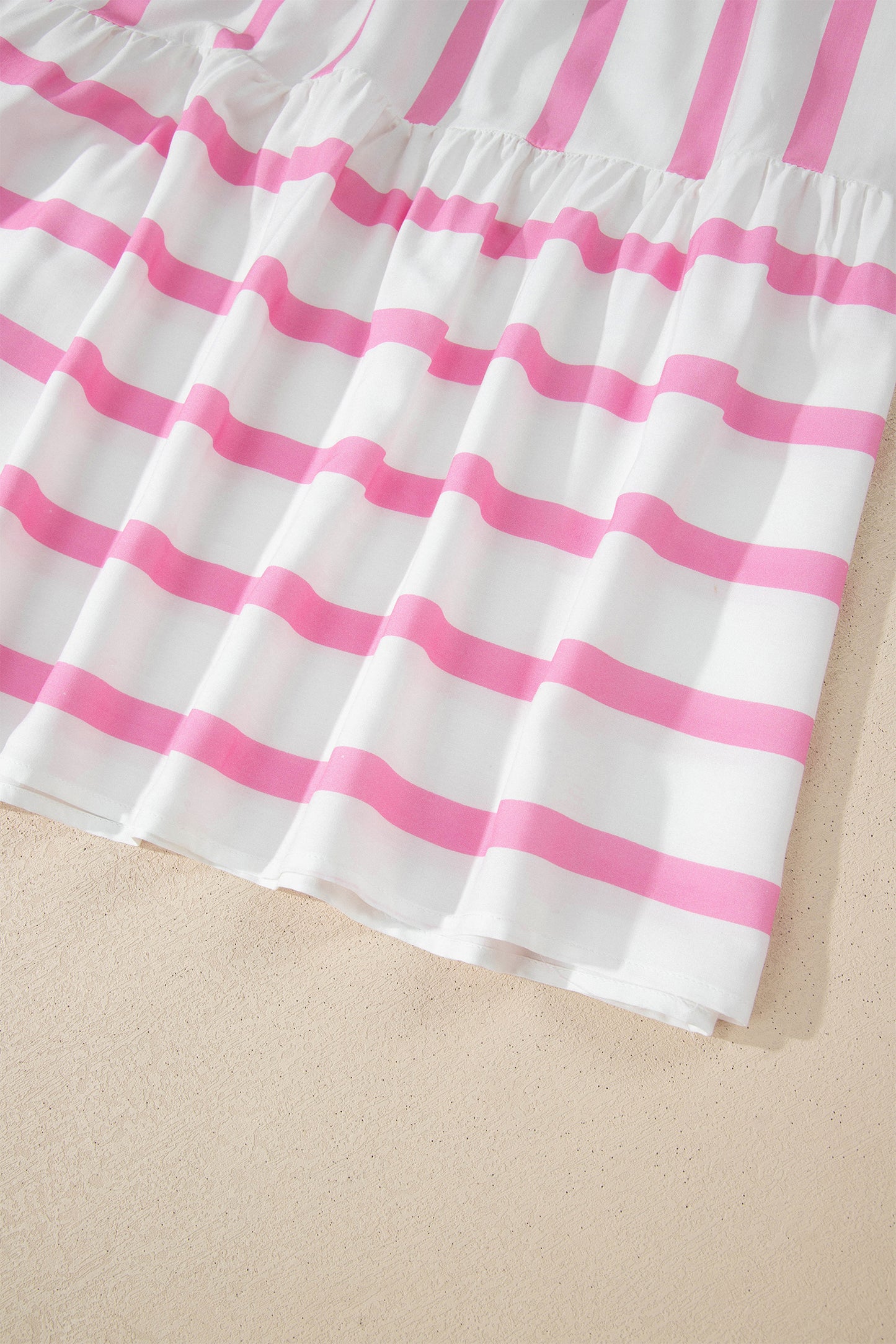 Pink Stripe Plus Size V Neck Short Puff Sleeve Tiered Maxi Dress-TOPS / DRESSES-[Adult]-[Female]-2022 Online Blue Zone Planet