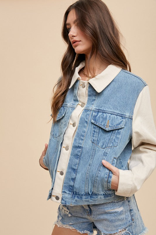 Annie Wear Collared Neck Double Placket Denim Jacket-TOPS / DRESSES-[Adult]-[Female]-2022 Online Blue Zone Planet