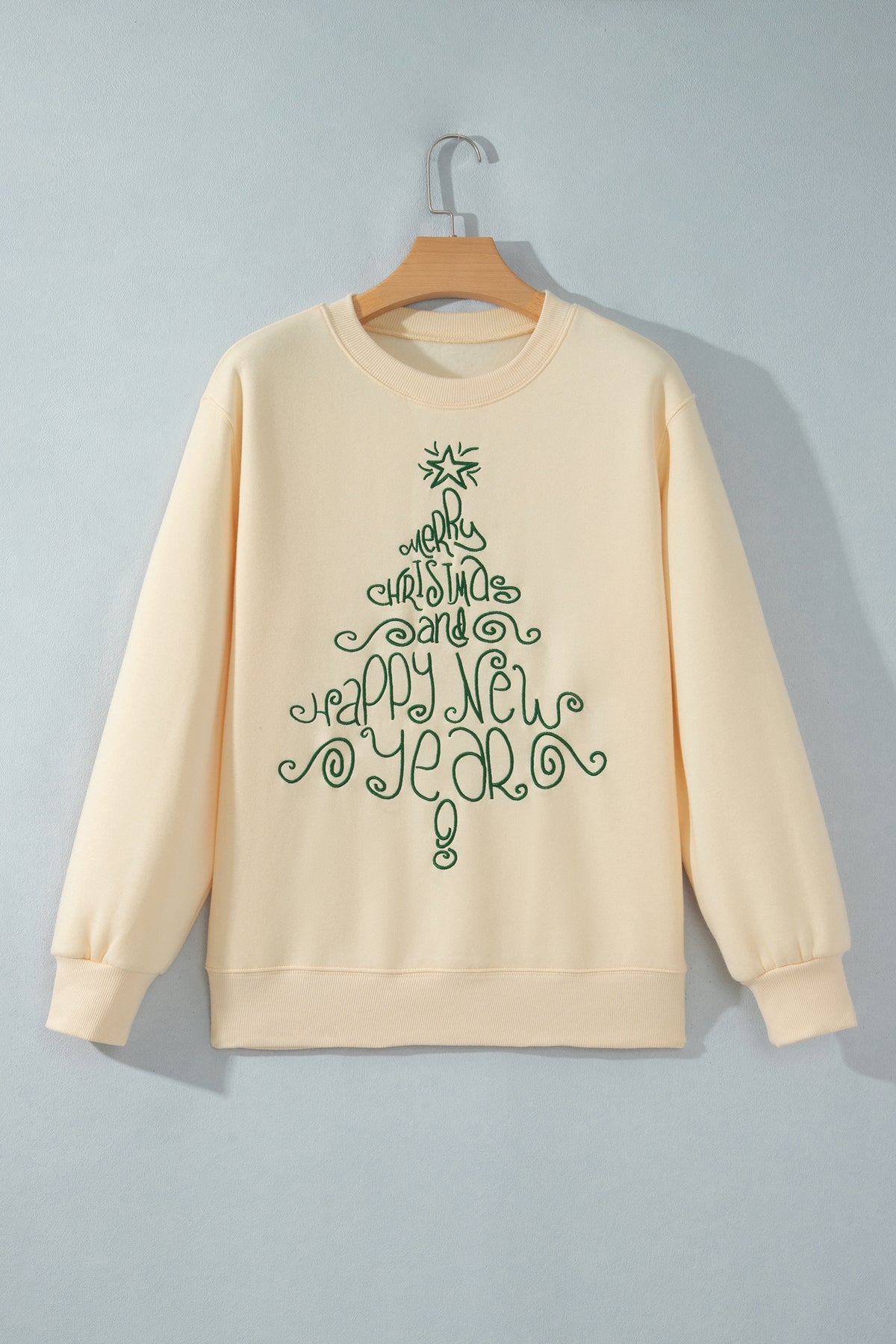 Apricot Merry Christmas and Happy New Year Embroidered Holiday Slogan Sweatshirt-Tops/Sweatshirts & Hoodies-[Adult]-[Female]-2022 Online Blue Zone Planet