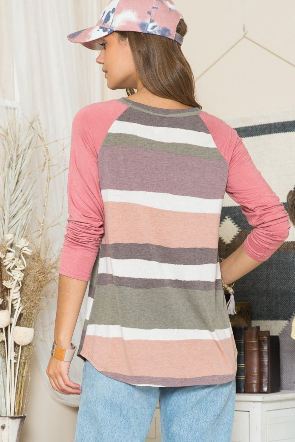 Celeste Full Size Striped Contrast Long Sleeve T-Shirt-TOPS / DRESSES-[Adult]-[Female]-2022 Online Blue Zone Planet