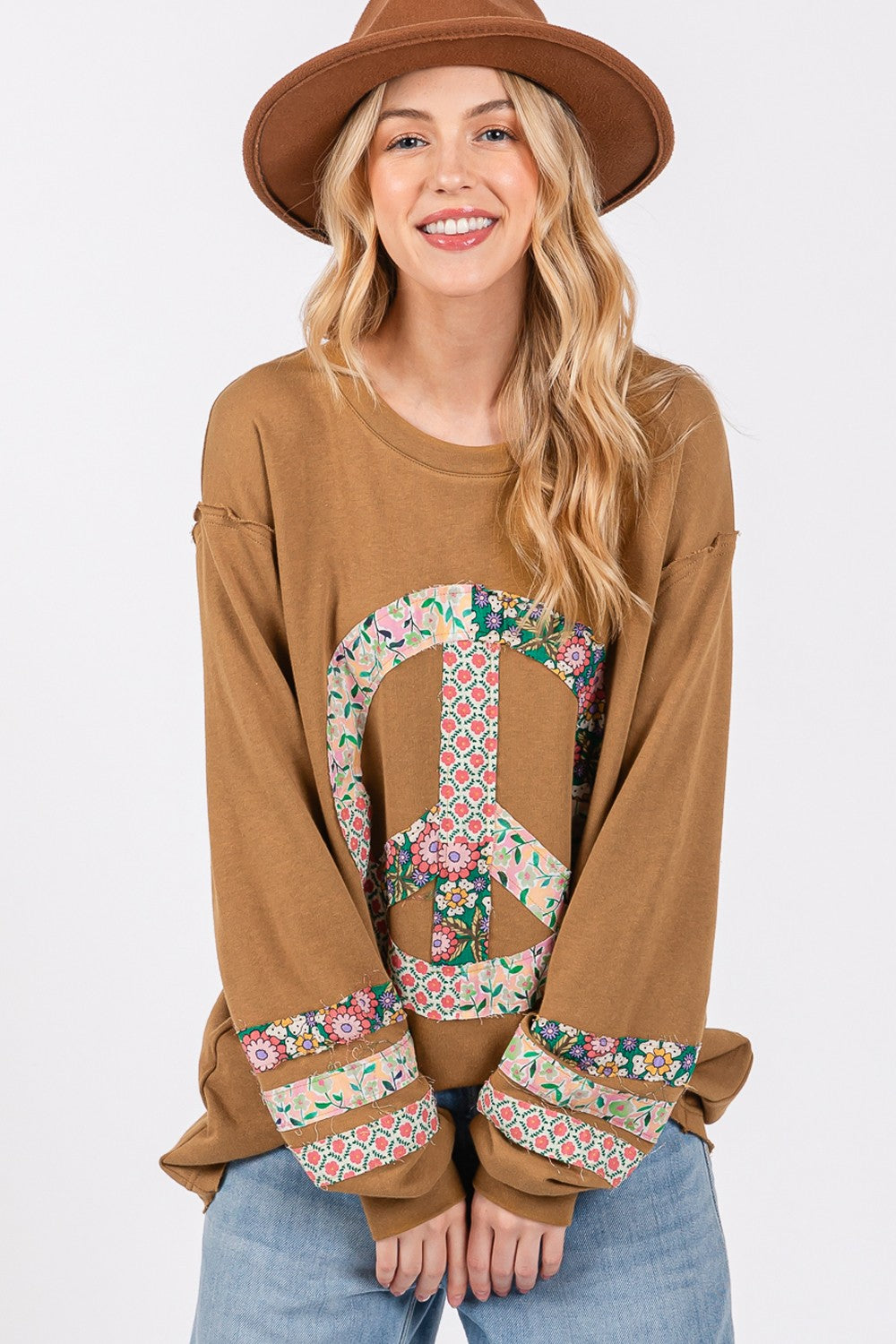 SAGE + FIG Peace Applique Patch Long Sleeve Top-TOPS / DRESSES-[Adult]-[Female]-2022 Online Blue Zone Planet