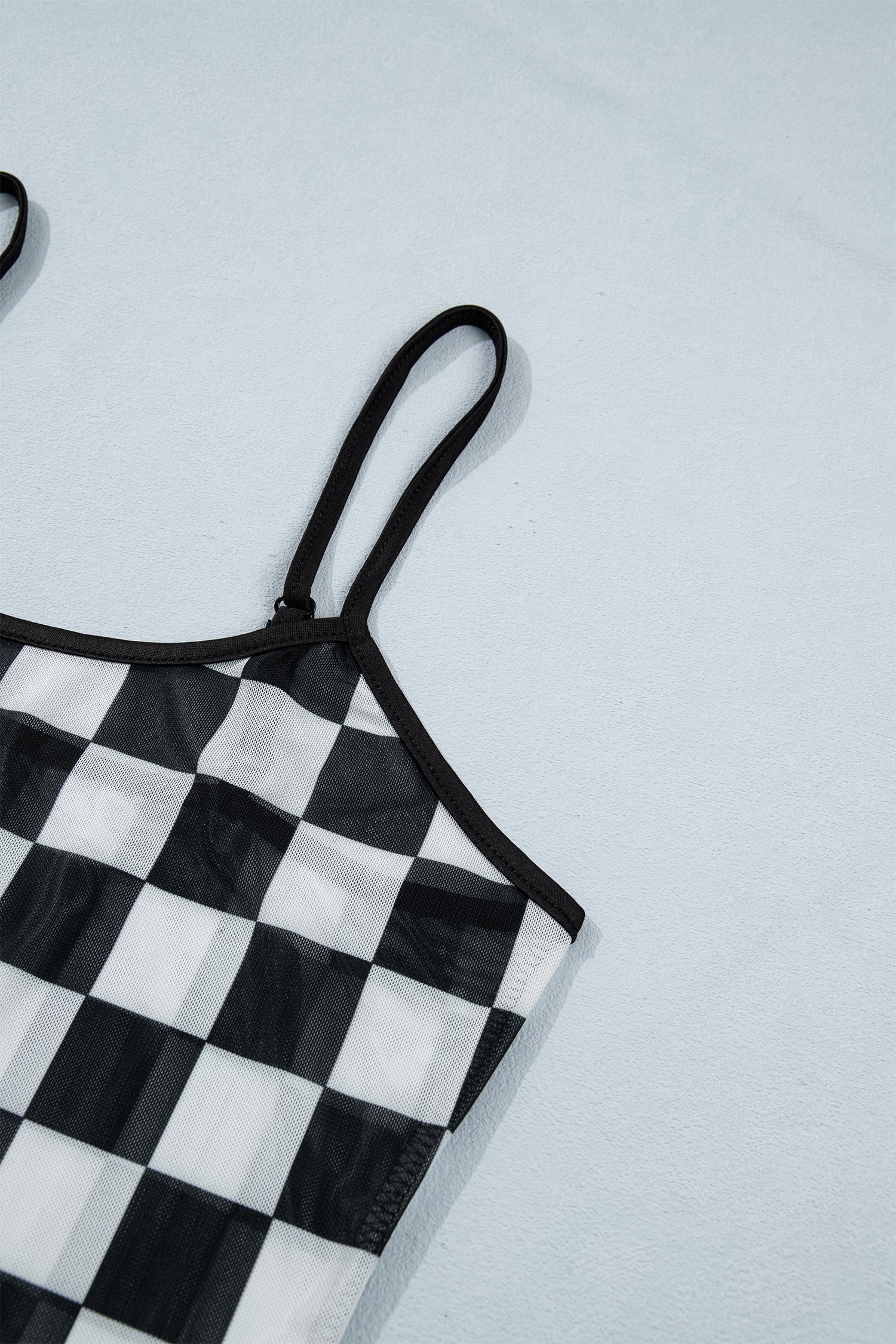 Black Sheer Checkered Print Spaghetti Straps Slim Tank Top-Tops/Tank Tops-[Adult]-[Female]-2022 Online Blue Zone Planet