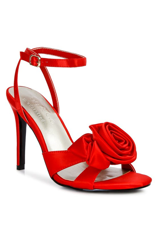 Blue Zone Planet | Anna's CHAUMET 3D Rose Bow Satin Heeled Sandals-TOPS / DRESSES-[Adult]-[Female]-Red-5-2022 Online Blue Zone Planet