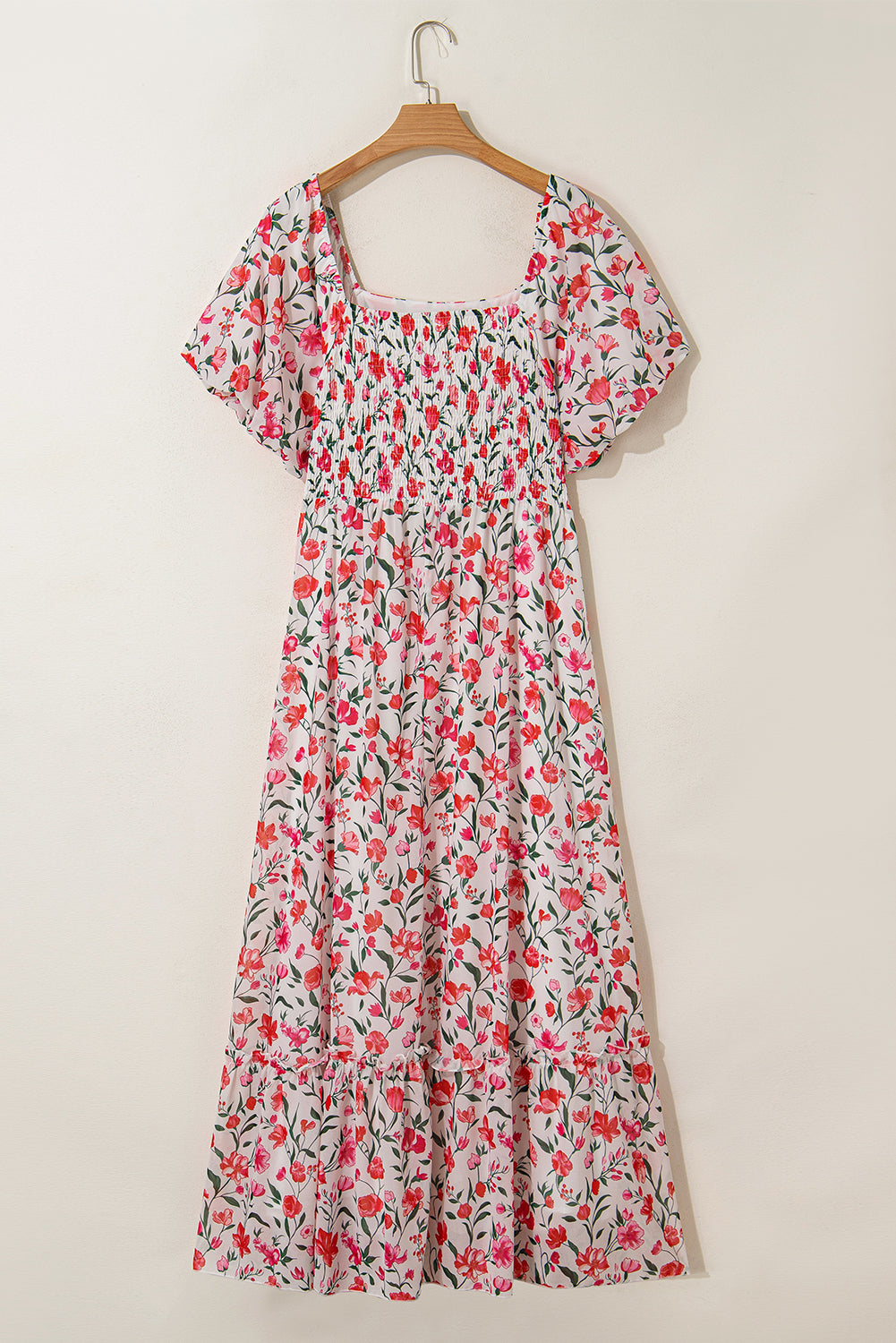 Pink Plus Size Floral Square Neck Puff Sleeve Ruffle Maxi Dress-TOPS / DRESSES-[Adult]-[Female]-2022 Online Blue Zone Planet