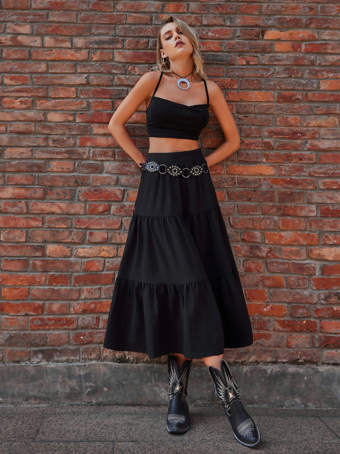 Elastic Waist Tiered Midi Skirt-BOTTOMS SIZES SMALL MEDIUM LARGETTOMS-[Adult]-[Female]-2022 Online Blue Zone Planet