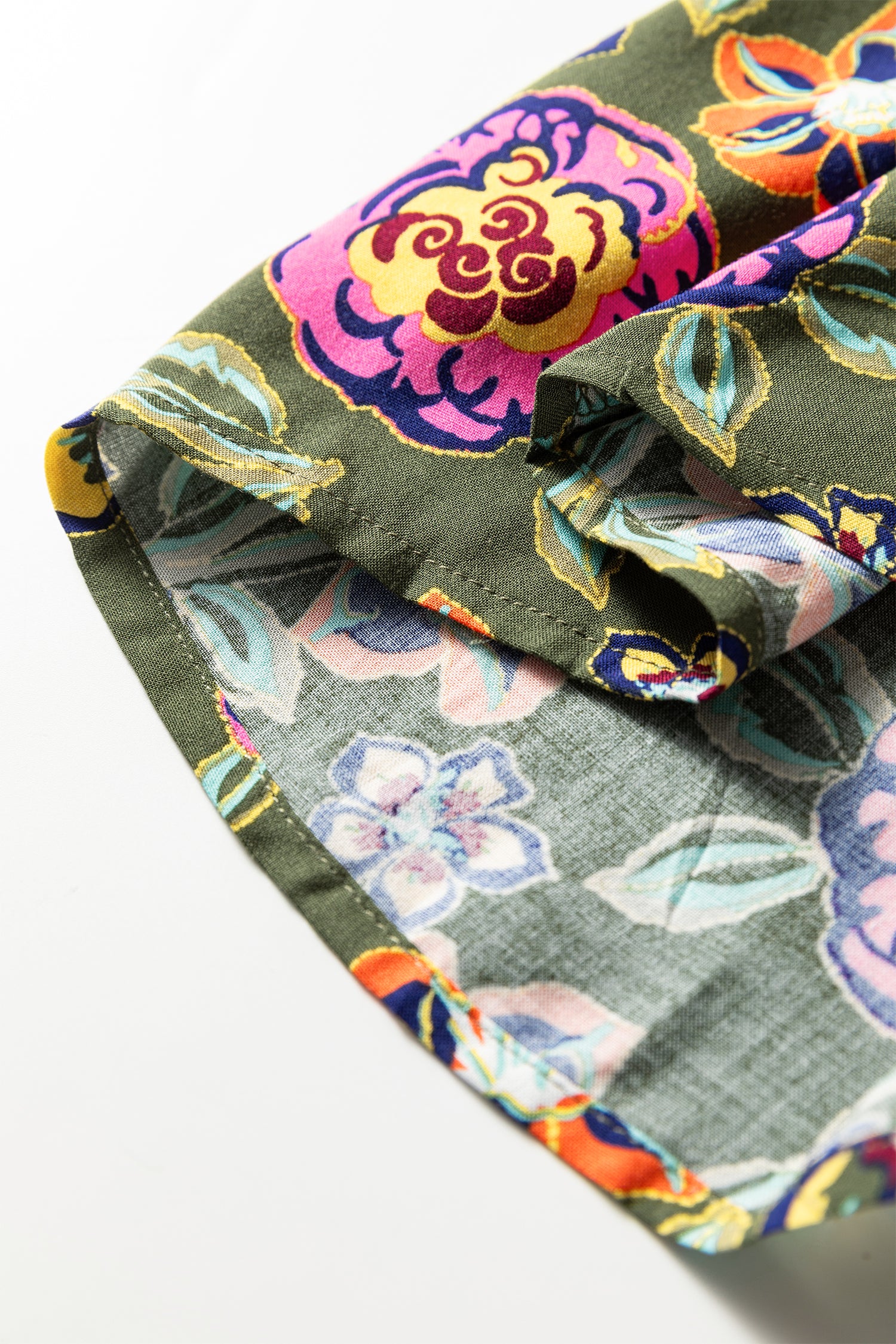 Green Plus Size Floral Print Collared V Neck Loose Mini Dress-TOPS / DRESSES-[Adult]-[Female]-2022 Online Blue Zone Planet