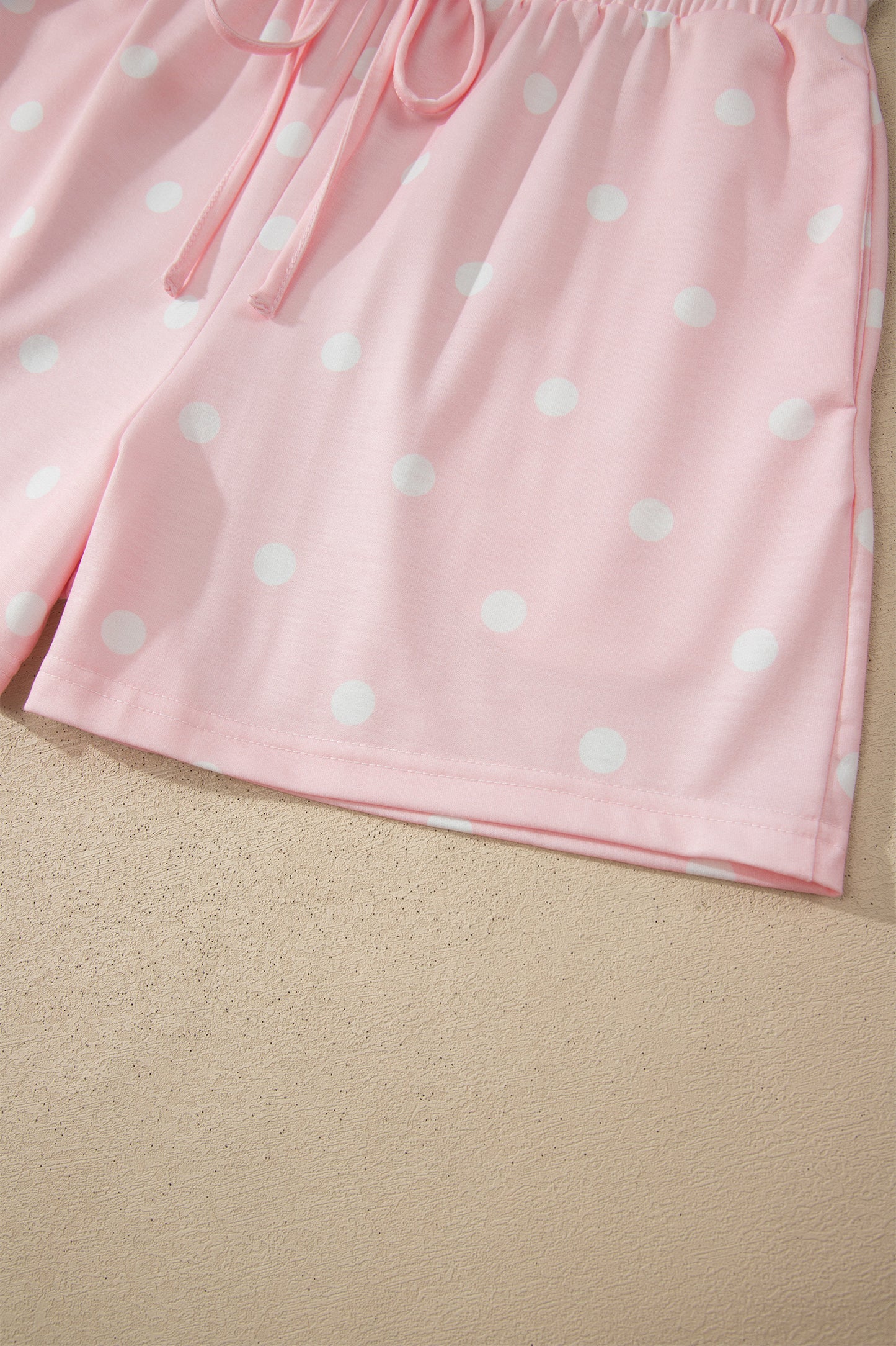 White Exposed Seam Detail Polka Dot Loose Tee Drawstring Shorts Set-Two Piece Sets/Short Sets-[Adult]-[Female]-2022 Online Blue Zone Planet