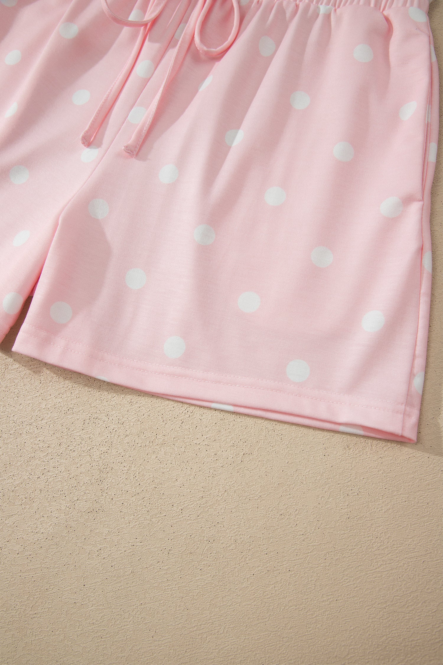 White Exposed Seam Detail Polka Dot Loose Tee Drawstring Shorts Set-Two Piece Sets/Short Sets-[Adult]-[Female]-2022 Online Blue Zone Planet