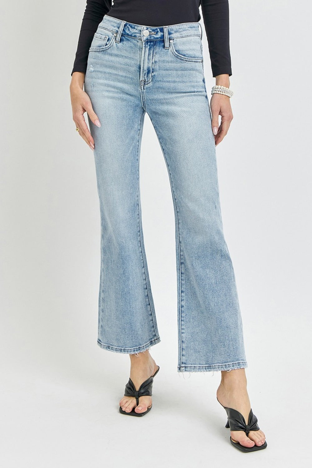 RISEN Full Size High Rise Ankle Flare Jeans-[Adult]-[Female]-Light-0(24)-2022 Online Blue Zone Planet