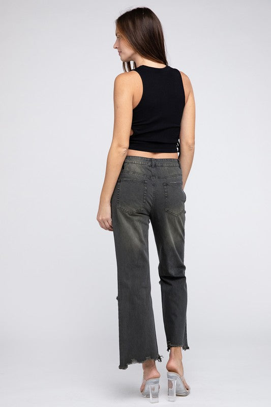 Distressed Vintage Washed Wide Leg Pants-[Adult]-[Female]-2022 Online Blue Zone Planet