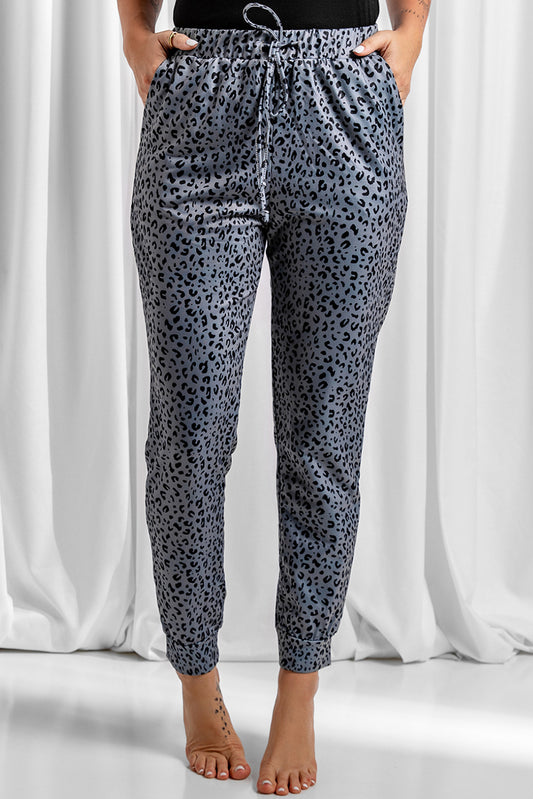 Gray Leopard Elastic Waist Casual Joggers-Bottoms/Pants & Culotte-[Adult]-[Female]-Gray-S-2022 Online Blue Zone Planet