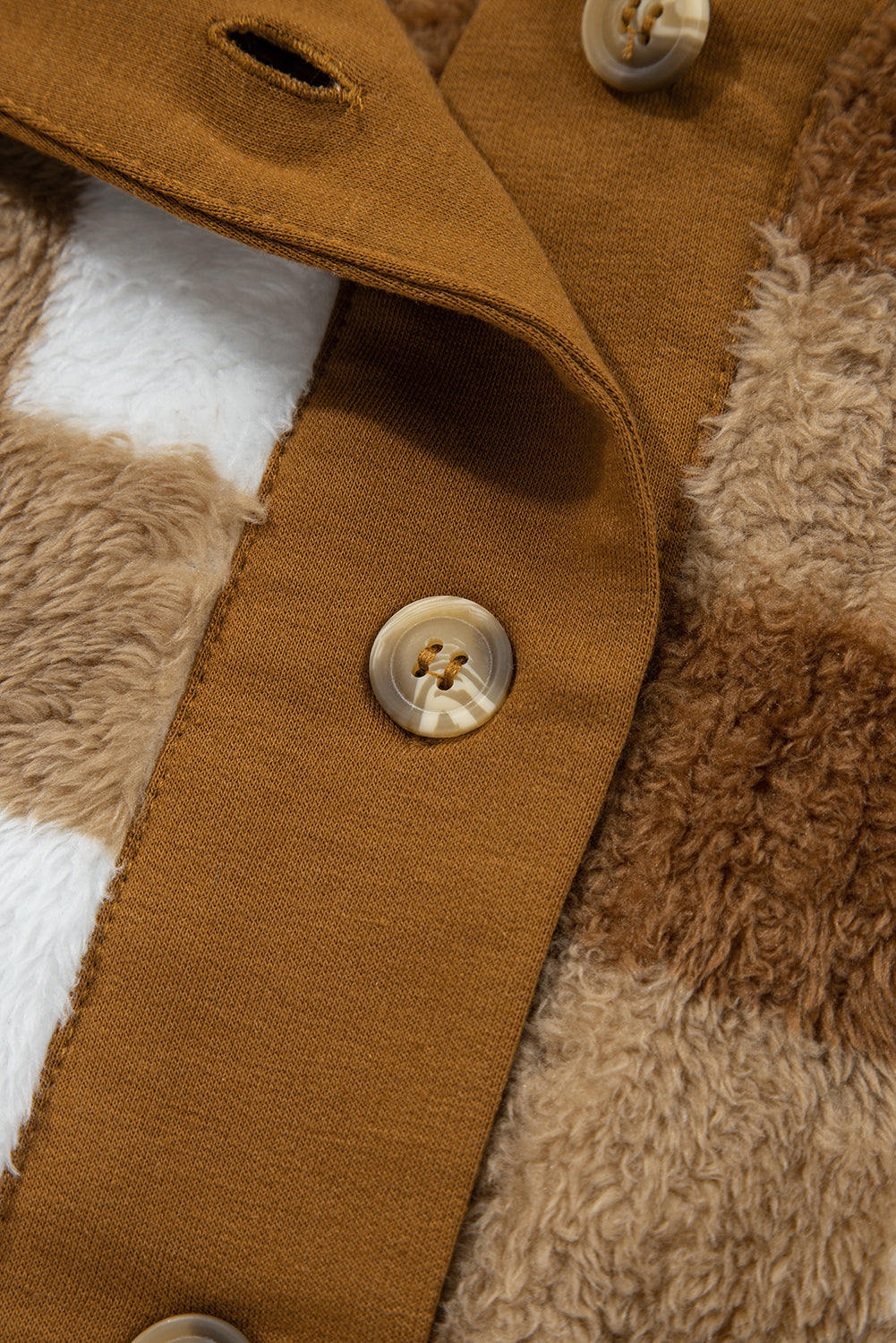 Brown Checkered Sherpa Loose Knit Cardigan With Pockets-Sweaters & Cardigans/Cardigans-[Adult]-[Female]-2022 Online Blue Zone Planet