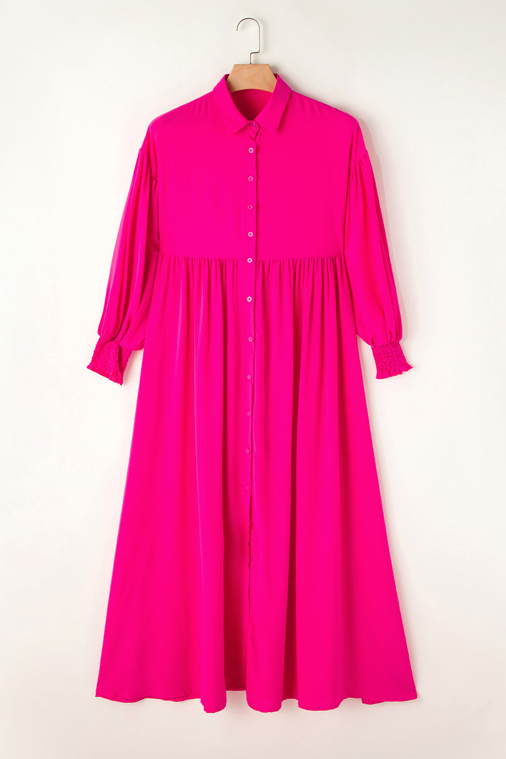 Blue Zone Planet | Rose Bubble Sleeve Shirt Maxi Dress-TOPS / DRESSES-[Adult]-[Female]-2022 Online Blue Zone Planet