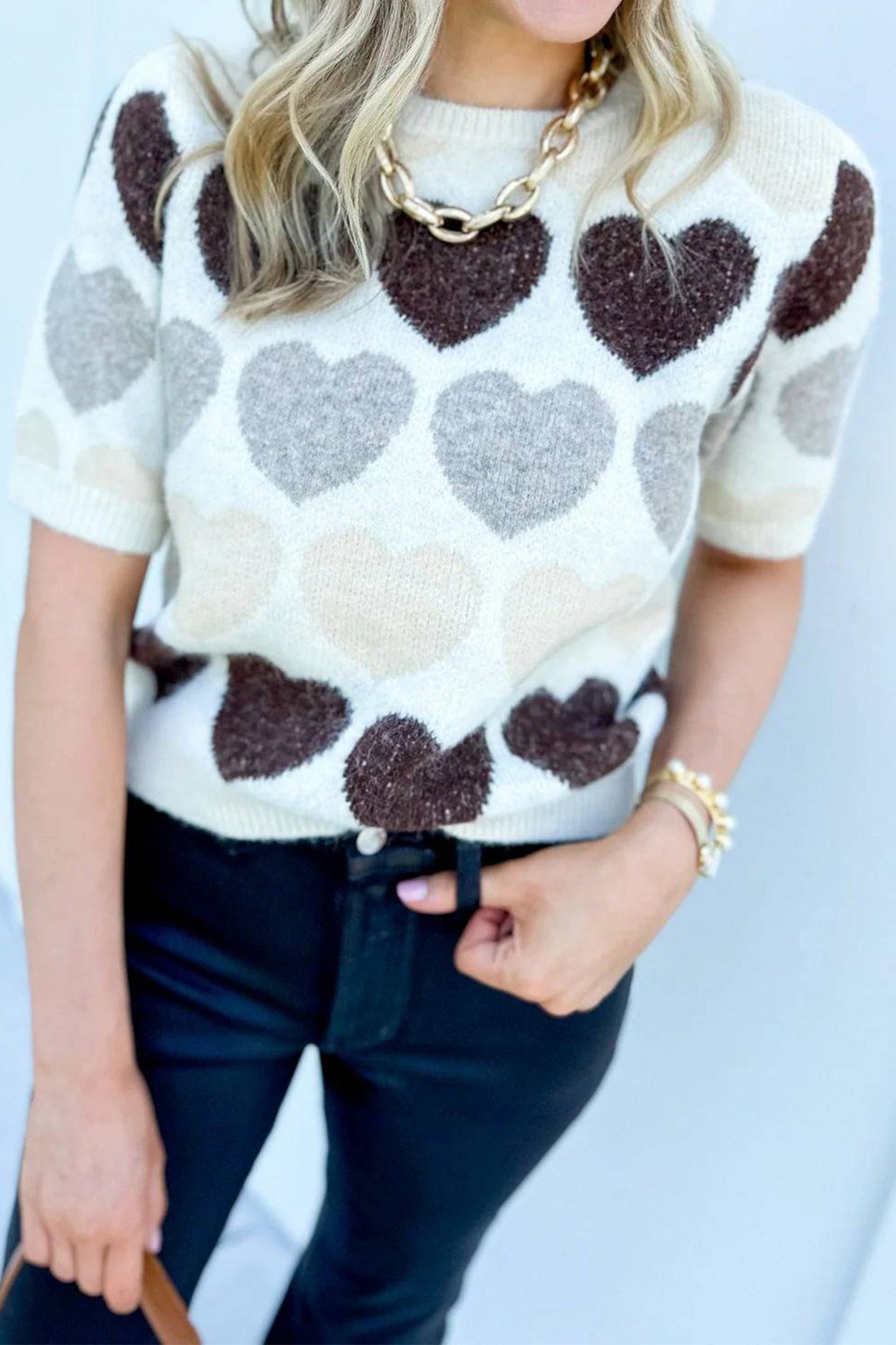 White Valentine Heart Short Sleeve Sweater-TOPS / DRESSES-[Adult]-[Female]-2022 Online Blue Zone Planet