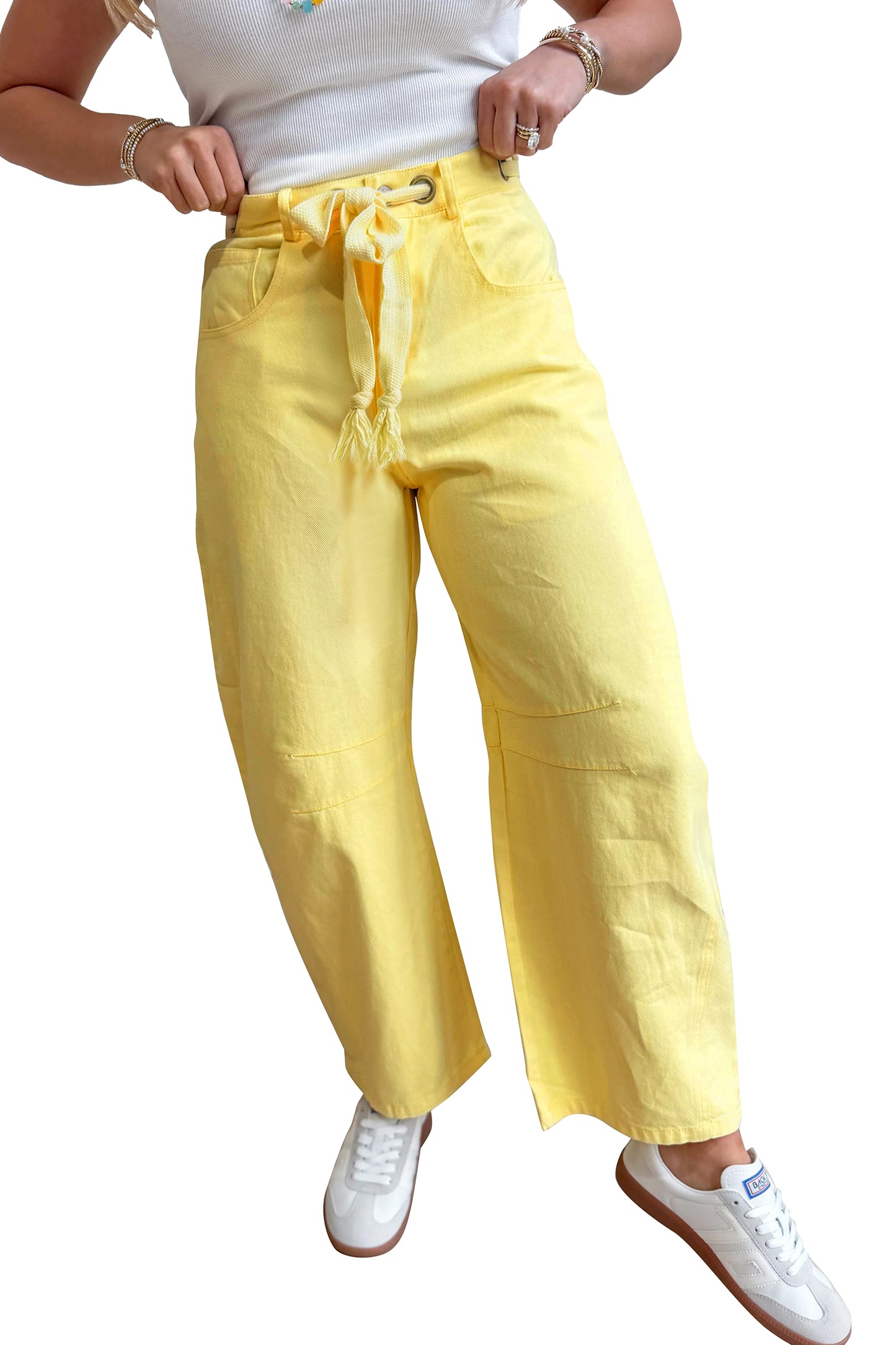 Light Pink Solid Color Grommet Detail Knot Waist Barrel Jeans-Bottoms/Jeans-[Adult]-[Female]-2022 Online Blue Zone Planet