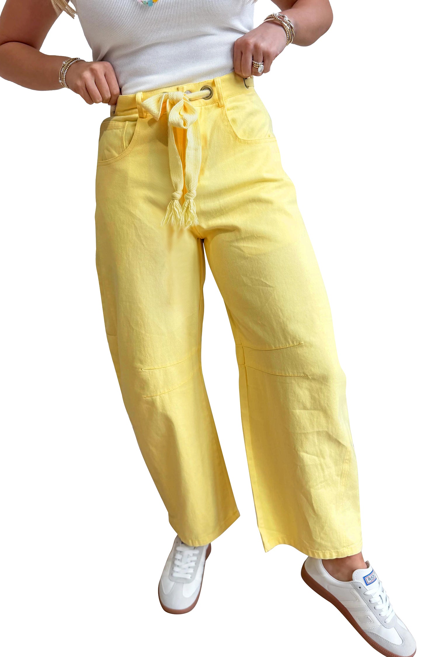 Light Pink Solid Color Grommet Detail Knot Waist Barrel Jeans-Bottoms/Jeans-[Adult]-[Female]-2022 Online Blue Zone Planet