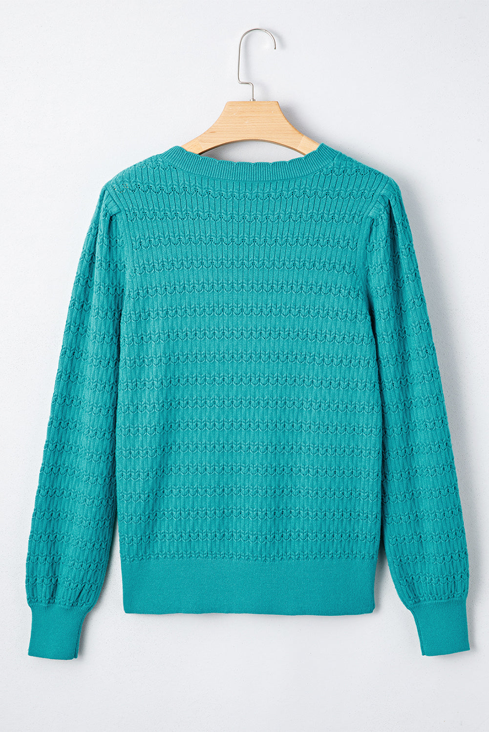 Sea Green Trendy Pattern Knit Ribbed Cuffs Crew Neck Sweater-TOPS / DRESSES-[Adult]-[Female]-2022 Online Blue Zone Planet