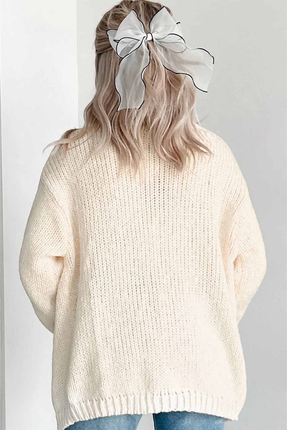 White Pumpkin Print Open Front Drop Shoulder Midi Cardigan-Sweaters & Cardigans/Cardigans-[Adult]-[Female]-2022 Online Blue Zone Planet