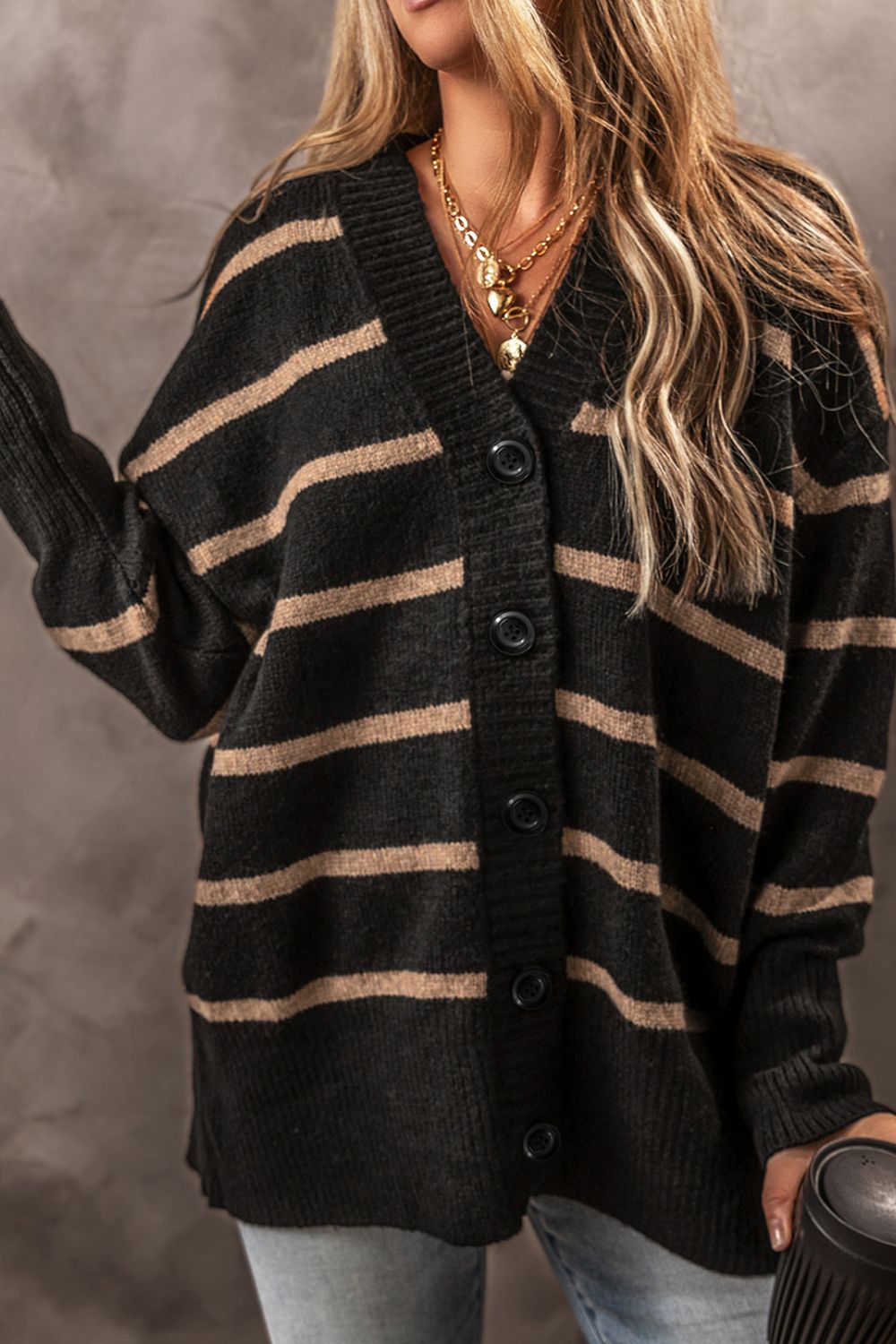 Blue Zone Planet | Striped Button Down Long Sleeve Cardigan-TOPS / DRESSES-[Adult]-[Female]-2022 Online Blue Zone Planet