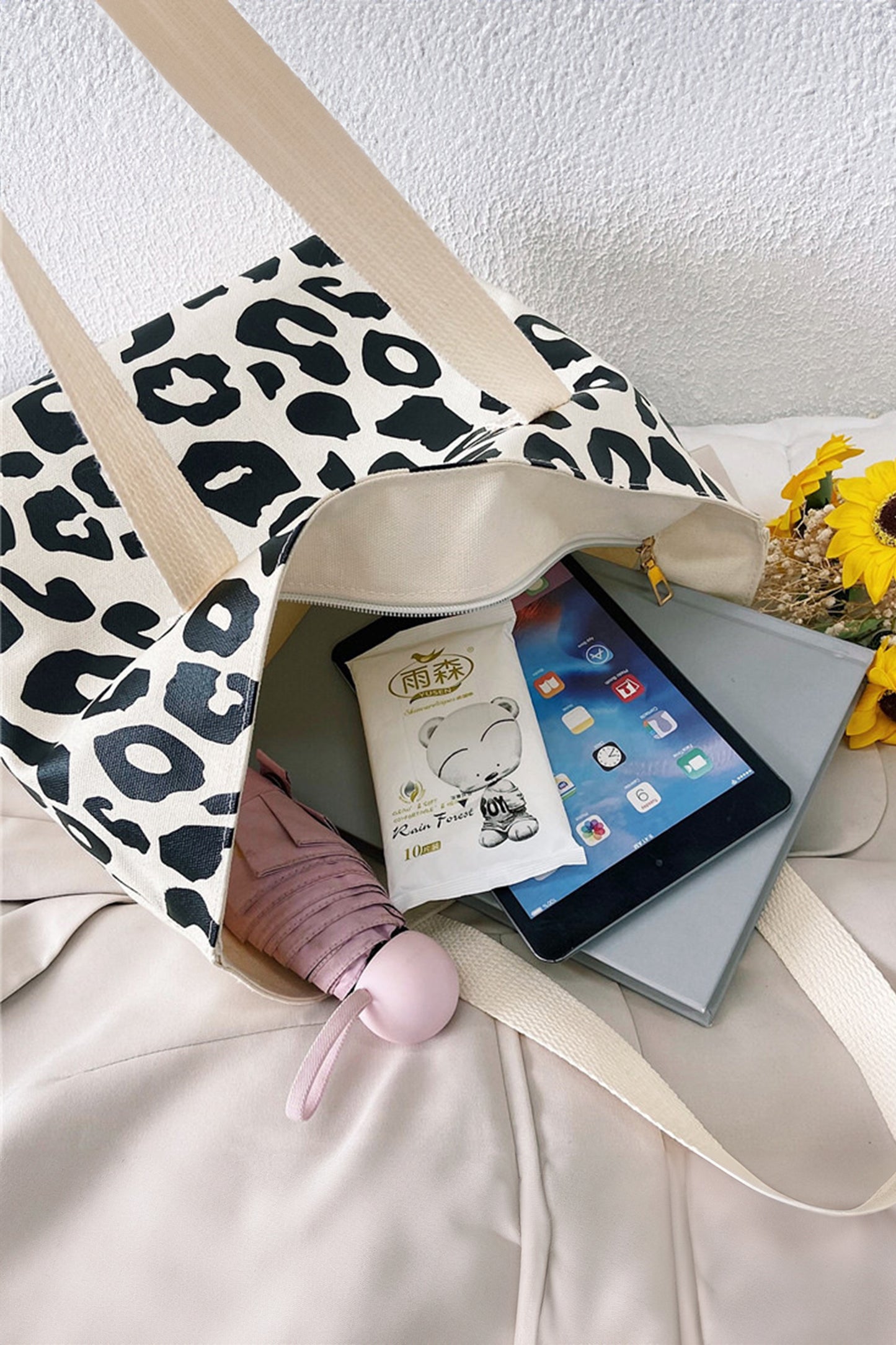 Black Leopard Print Canvas Tote Bag-Shoes & Bags/Handbags-[Adult]-[Female]-2022 Online Blue Zone Planet