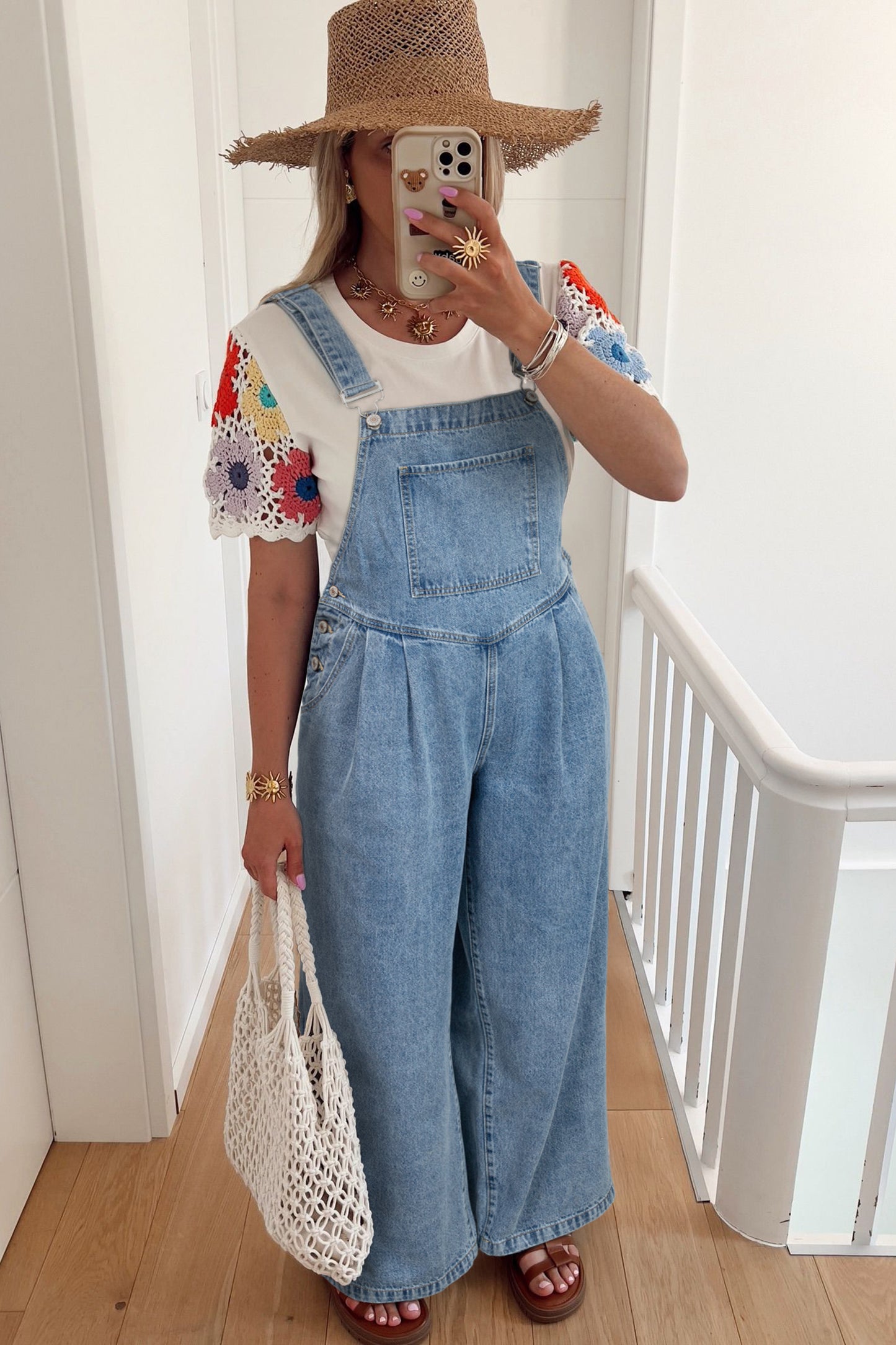 Dusk Blue Pleated Wide Leg Retro Pocketed Denim Jumpsuit-Bottoms/Jumpsuits & Rompers-[Adult]-[Female]-2022 Online Blue Zone Planet