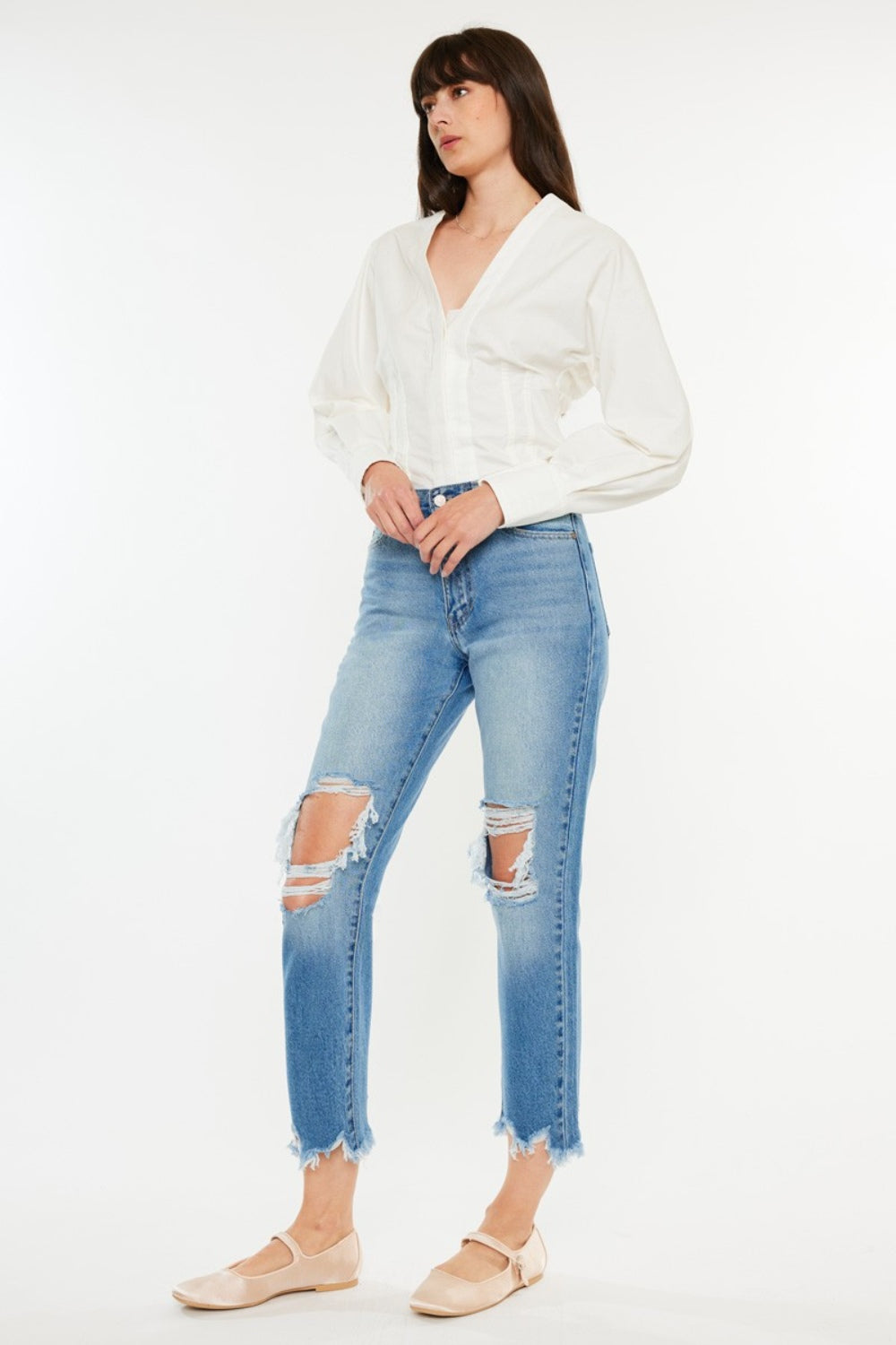 Blue Zone Planet | Kancan Distressed Frayed Hem Cropped Jeans-TOPS / DRESSES-[Adult]-[Female]-2022 Online Blue Zone Planet