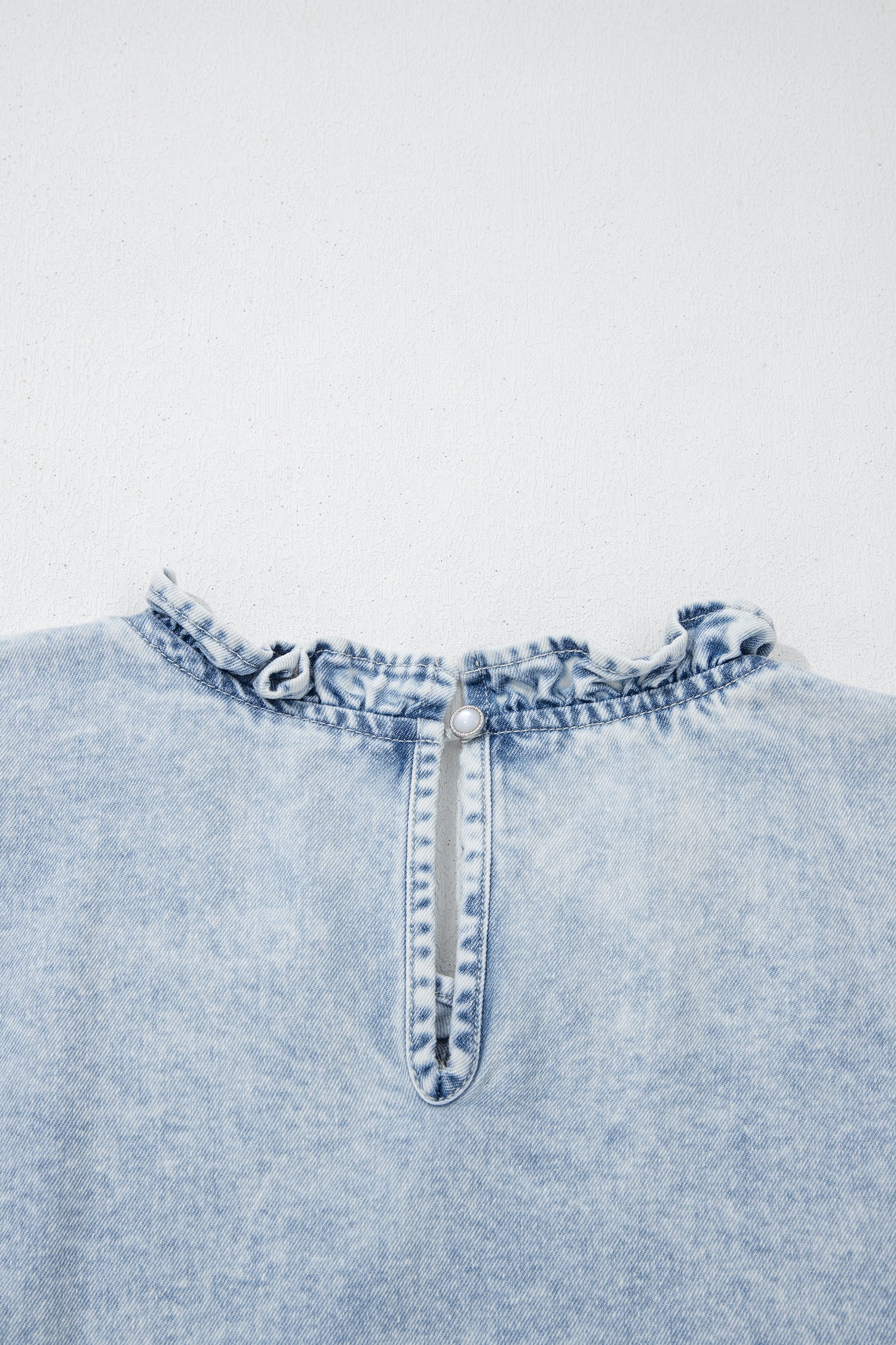 Beau Blue Ruffle Pleated Detail Vintage Washed Denim Top-Tops/Tops & Tees-[Adult]-[Female]-2022 Online Blue Zone Planet