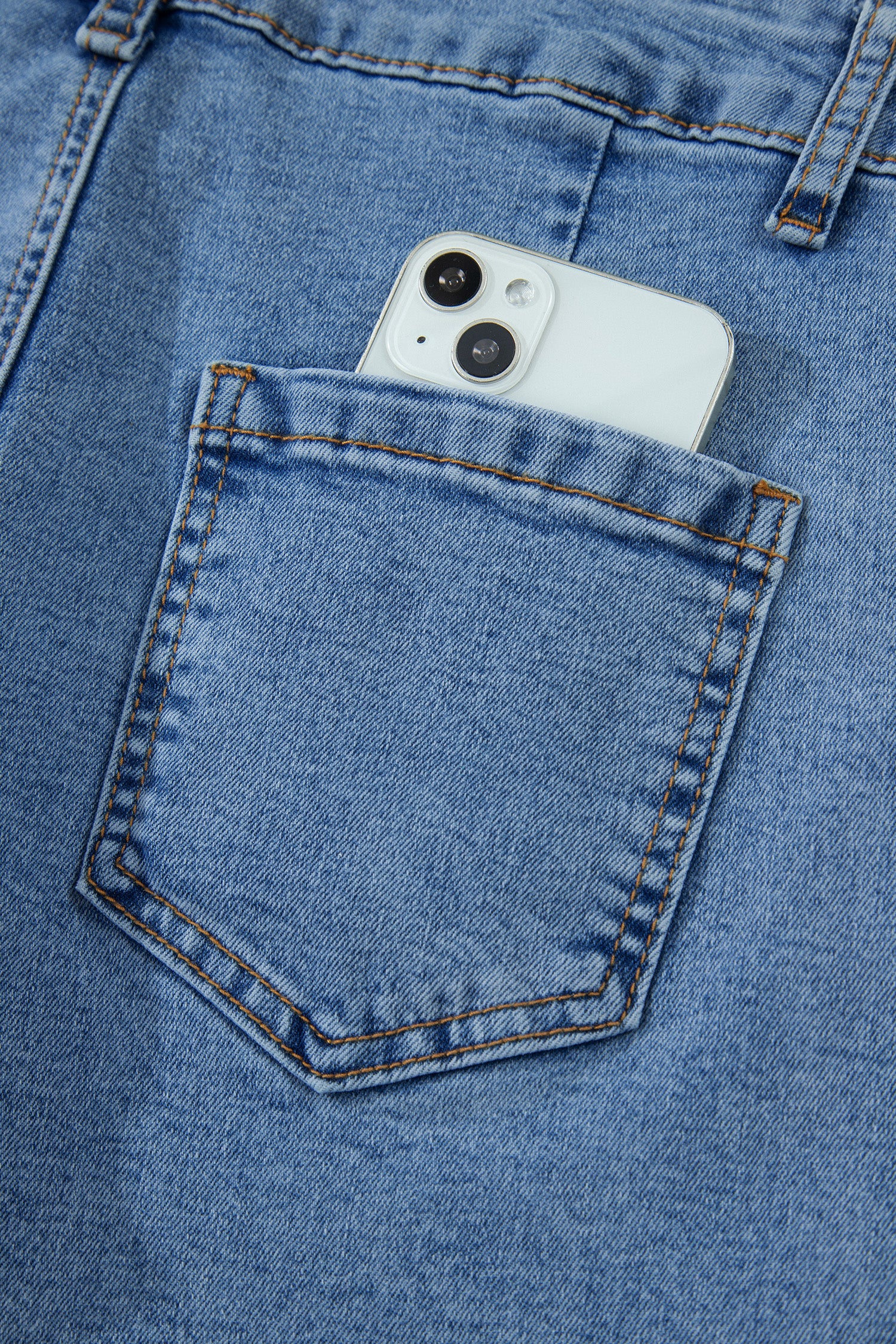 Ivy Seam Detail Pocketed Cuffed Hem Denim Shorts-Bottoms/Denim Shorts-[Adult]-[Female]-2022 Online Blue Zone Planet