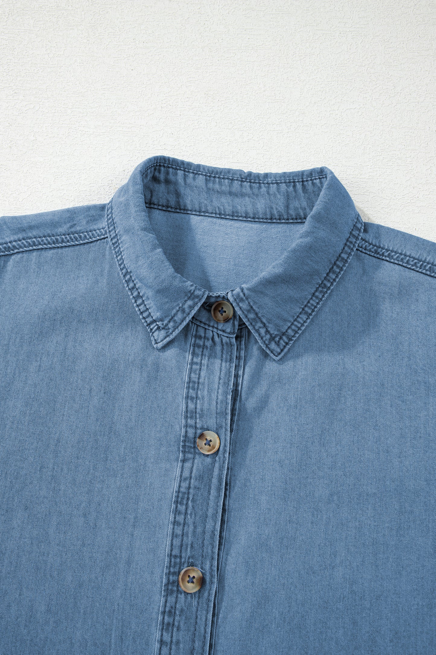 Myosotis Buttoned Down Slim Denim Shirt-Tops/Blouses & Shirts-[Adult]-[Female]-2022 Online Blue Zone Planet
