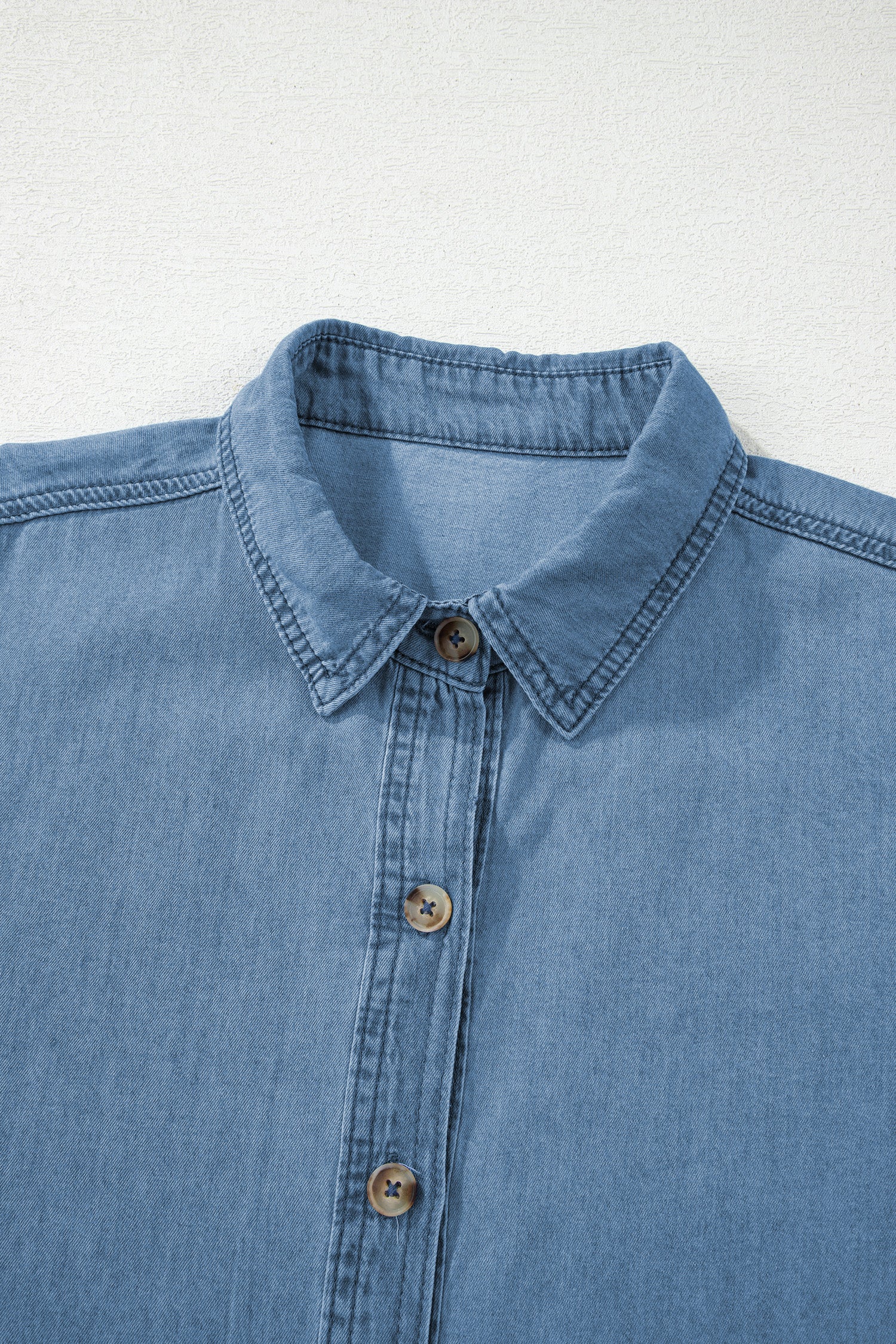 Myosotis Buttoned Down Slim Denim Shirt-Tops/Blouses & Shirts-[Adult]-[Female]-2022 Online Blue Zone Planet
