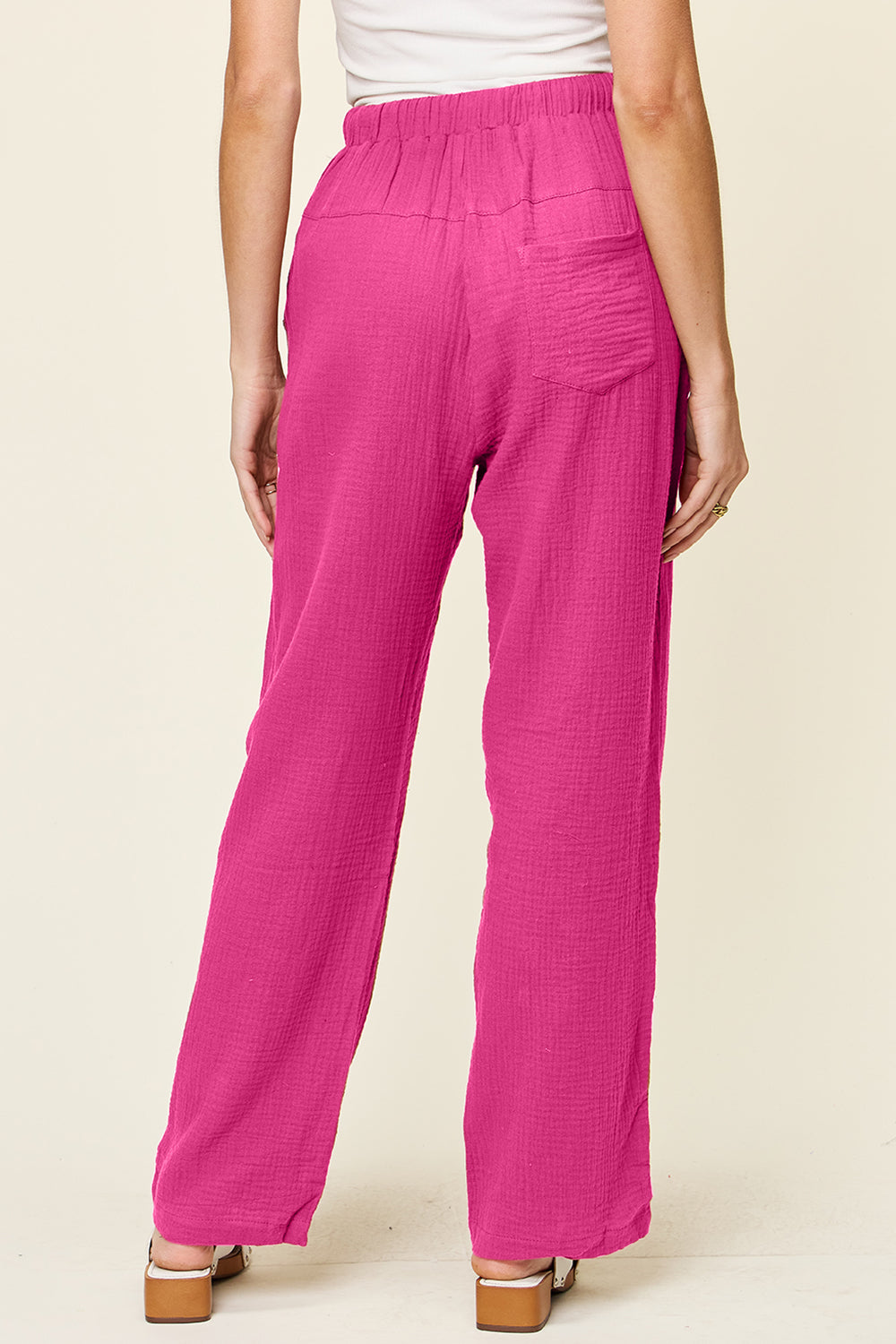 Double Take Full Size Texture Drawstring Straight Pants-BOTTOMS SIZES SMALL MEDIUM LARGE-[Adult]-[Female]-2022 Online Blue Zone Planet