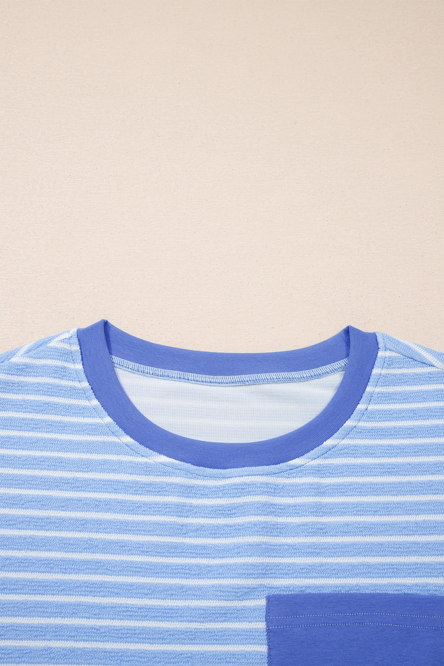 Sky Blue Stripe Crew Neck Tee Drawstring Waist Cropped Pants Set-Two Piece Sets/Pant Sets-[Adult]-[Female]-2022 Online Blue Zone Planet