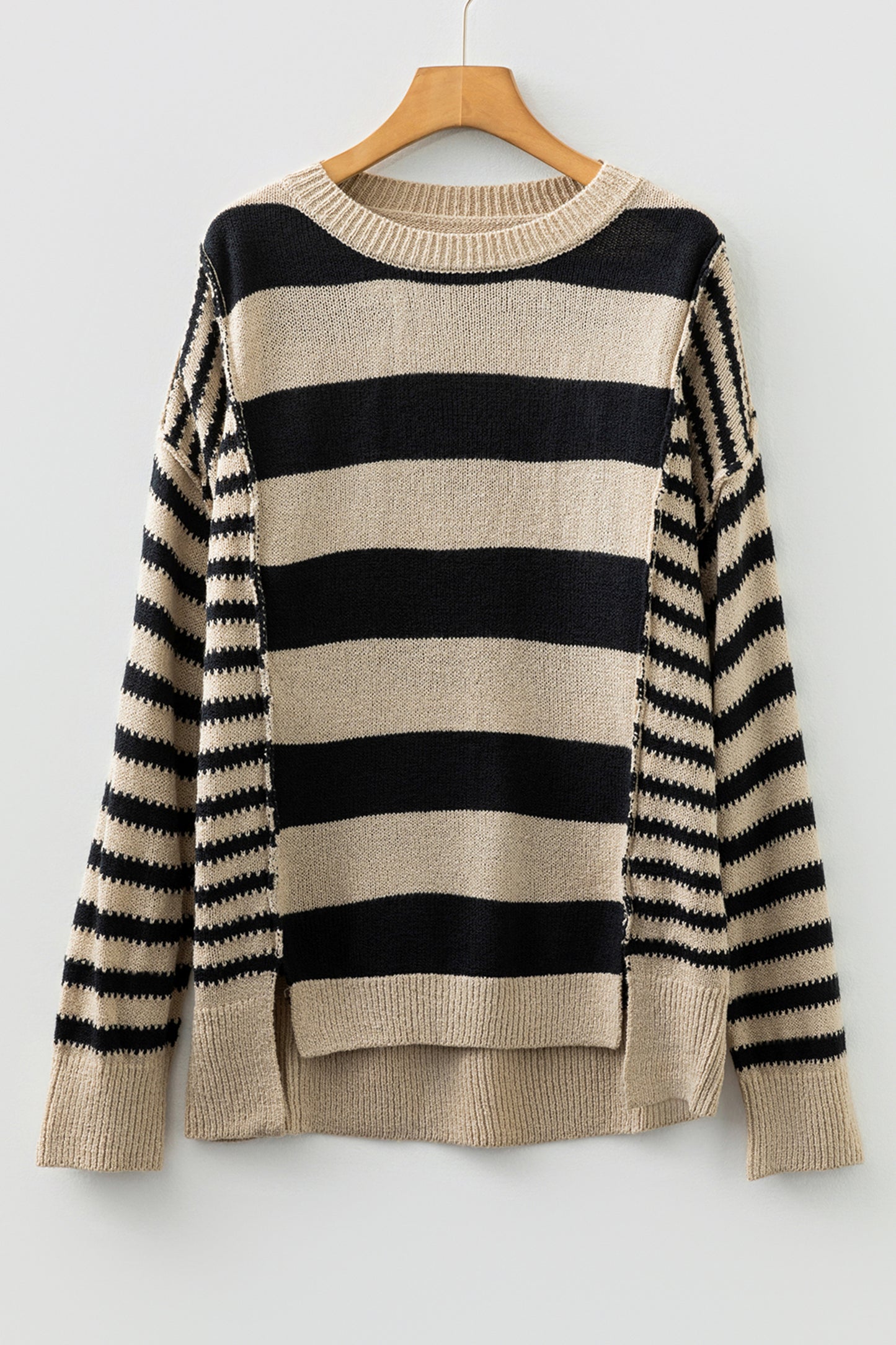 Brown Stripe Drop Shoulder Sleeve Patchwork Baggy Sweater-TOPS / DRESSES-[Adult]-[Female]-2022 Online Blue Zone Planet