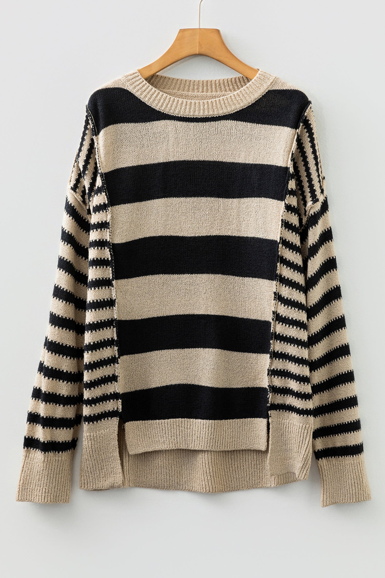 Brown Stripe Drop Shoulder Sleeve Patchwork Baggy Sweater-TOPS / DRESSES-[Adult]-[Female]-2022 Online Blue Zone Planet