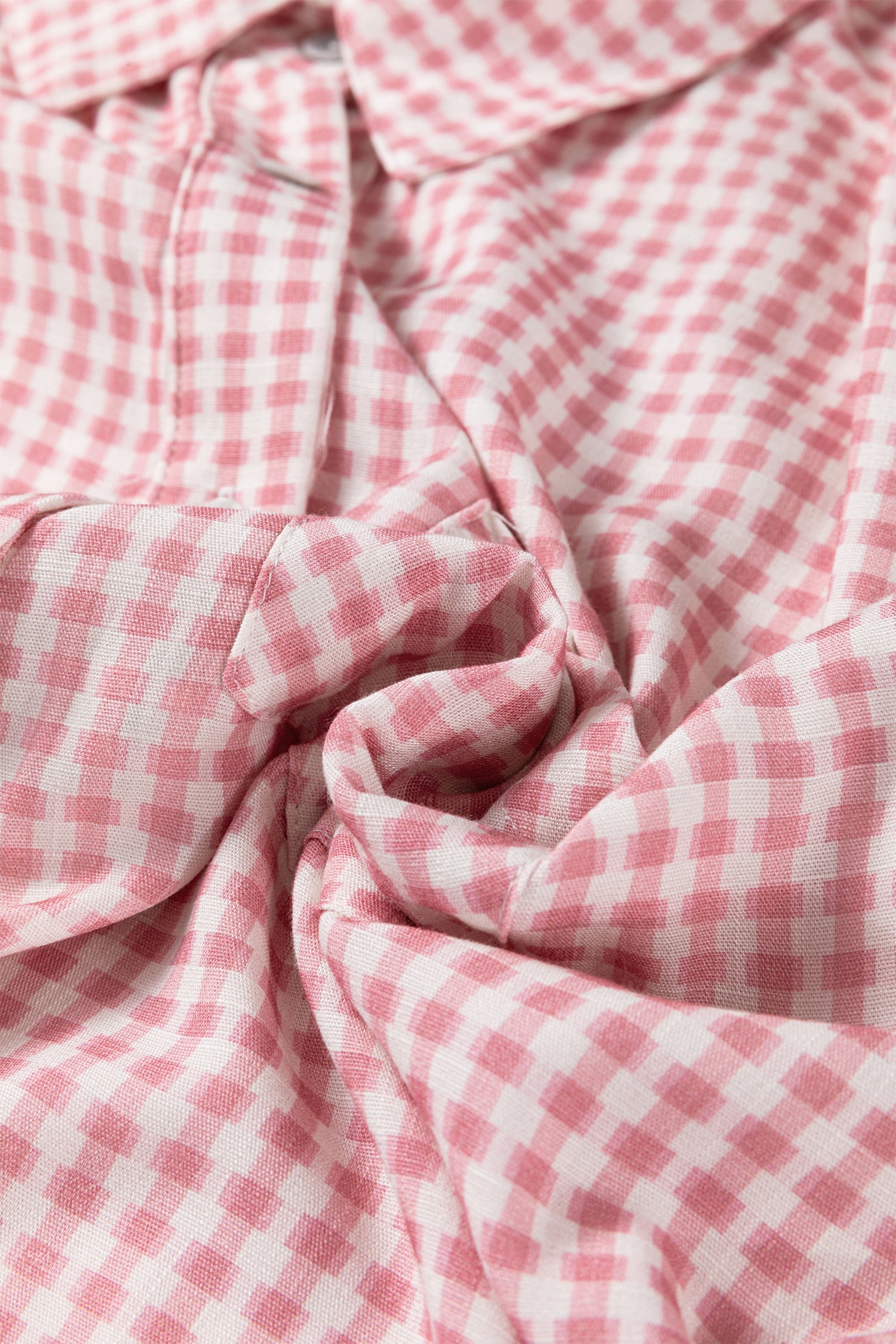 Pink Plaid Half Sleeve Ruffle Hem Button Down Shirt-Tops/Blouses & Shirts-[Adult]-[Female]-2022 Online Blue Zone Planet