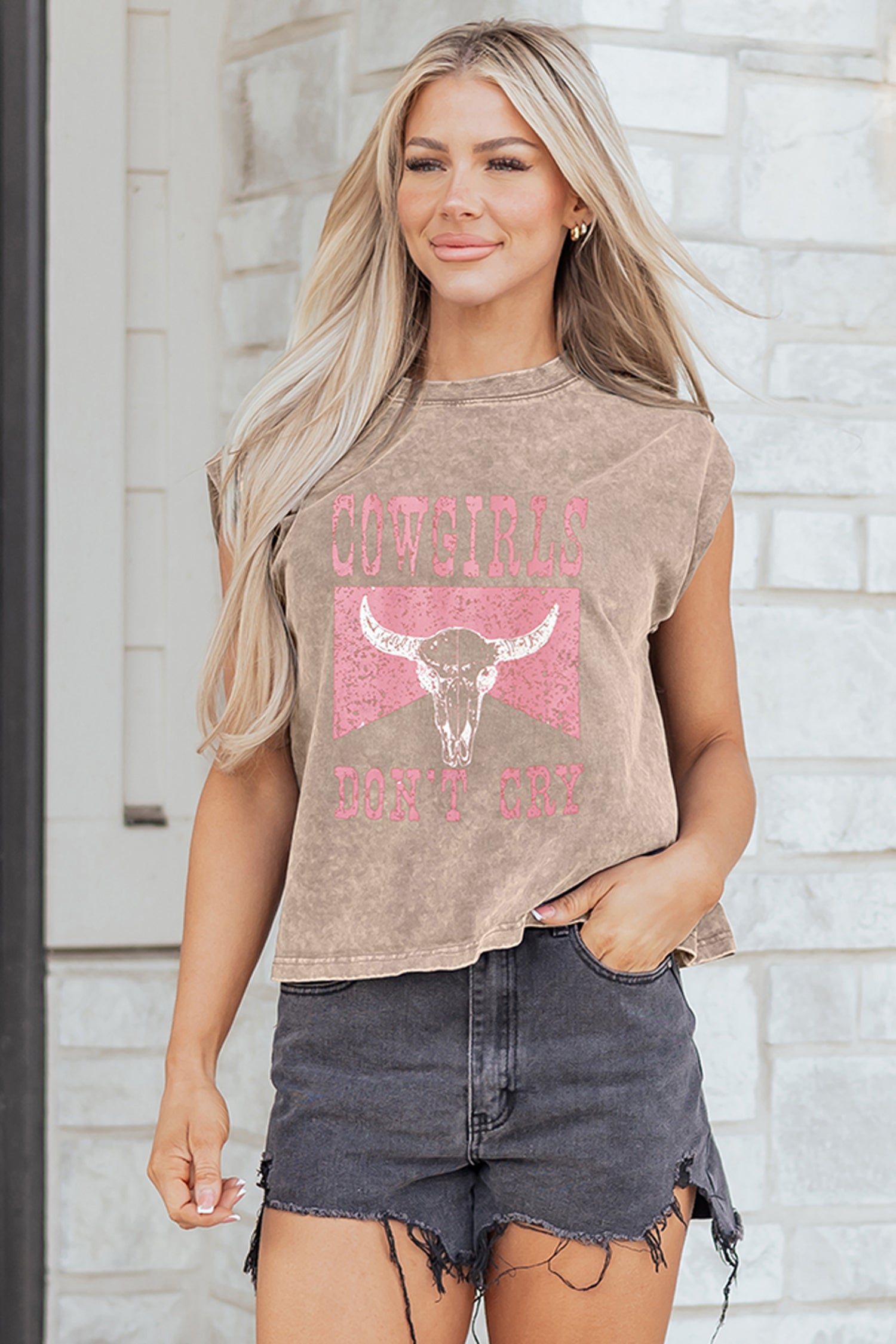 Smoke Gray Cowboy & Beer Western Graphic Mineral Wash Tank Top-Tops/Tank Tops-[Adult]-[Female]-2022 Online Blue Zone Planet
