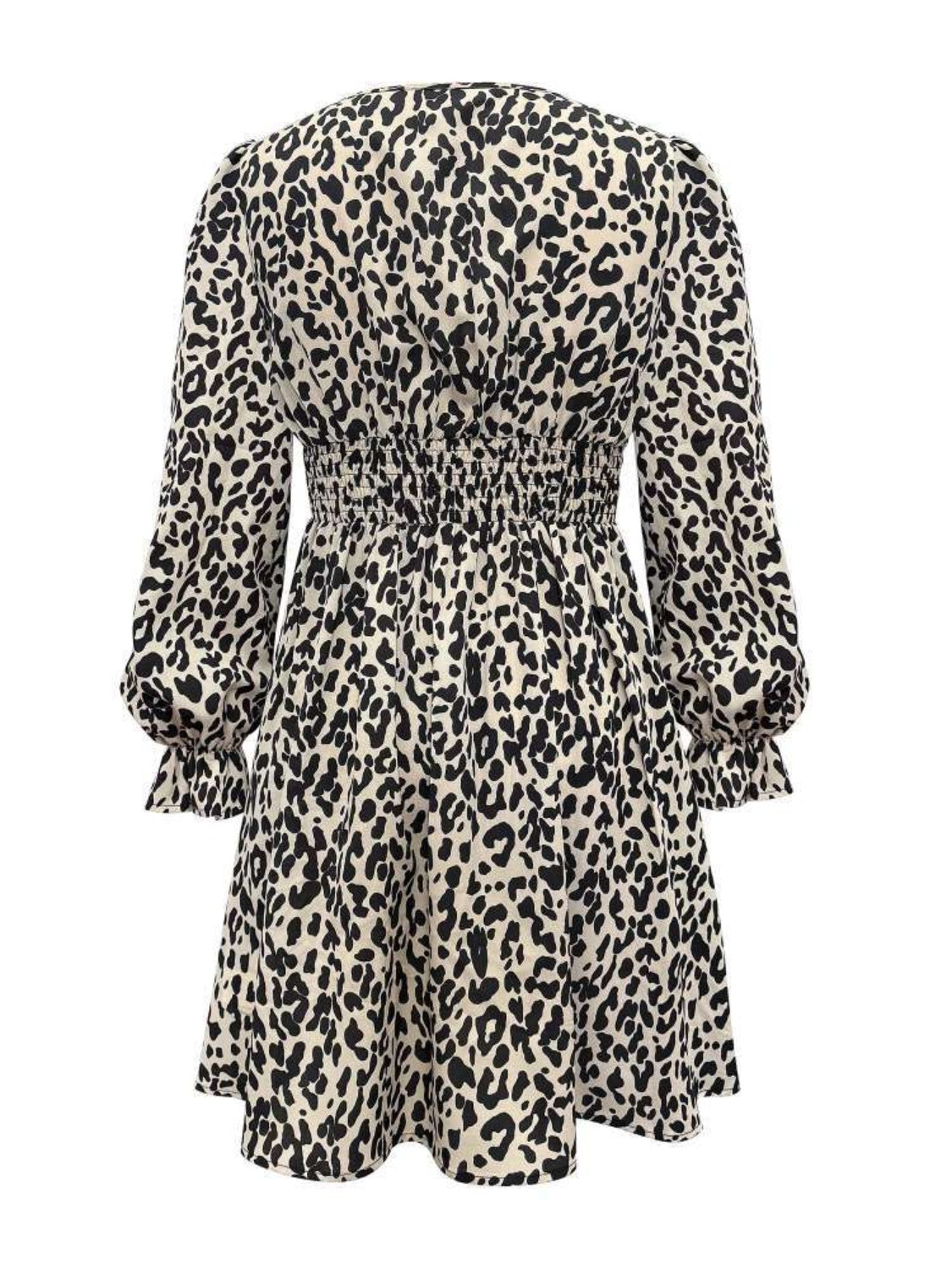 Blue Zone Planet | Leopard V-Neck Flounce Sleeve Dress-TOPS / DRESSES-[Adult]-[Female]-2022 Online Blue Zone Planet