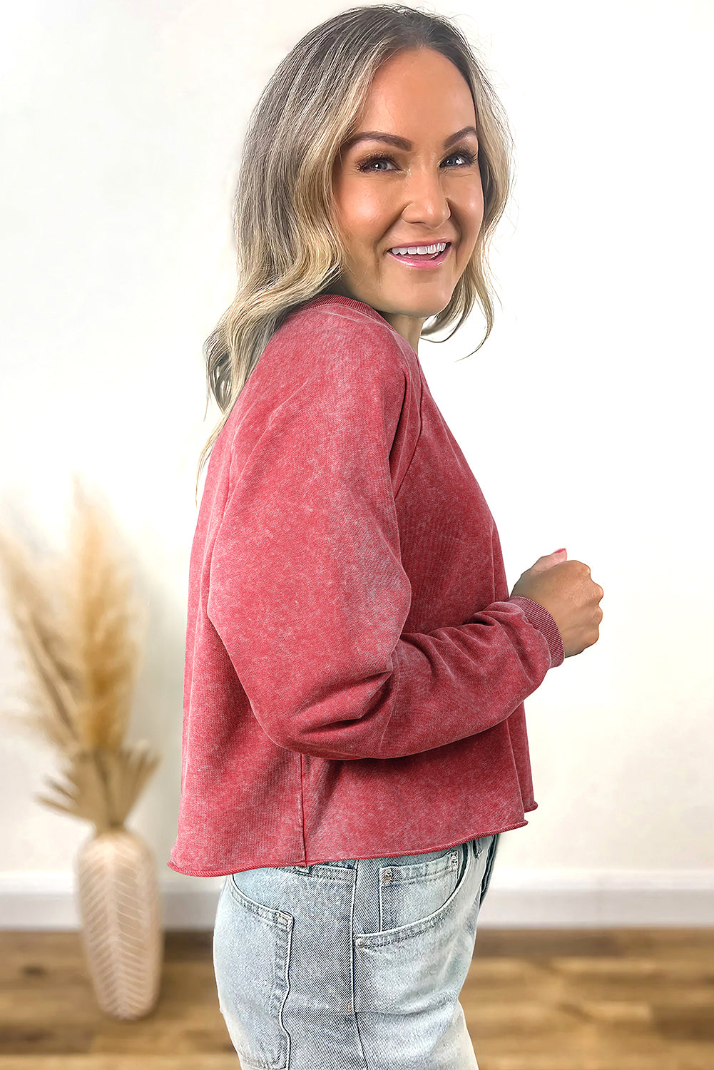 Racing Red Mineral Wash Raglan Sleeve Raw Hem Crop Sweatshirt-Tops/Sweatshirts & Hoodies-[Adult]-[Female]-2022 Online Blue Zone Planet