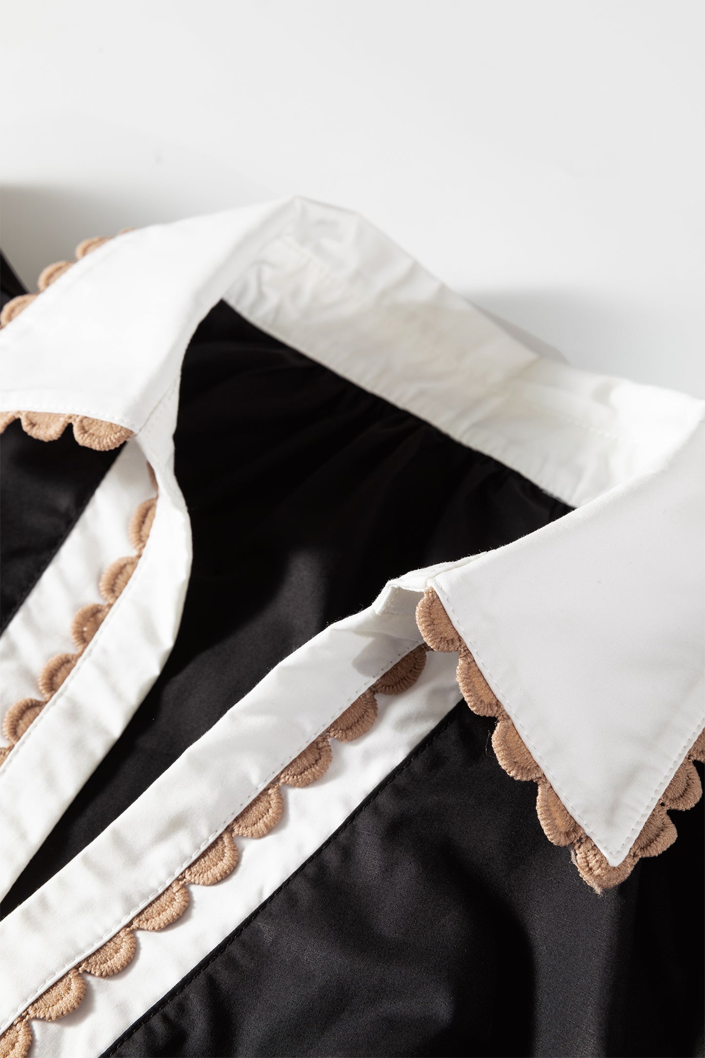 Black Ricrac Trim Color Block Patchwork Shirt Collar Short Sleeve Blouse-Tops/Blouses & Shirts-[Adult]-[Female]-2022 Online Blue Zone Planet