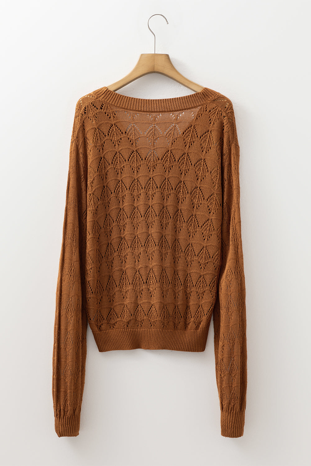 Brown Lightweight Buttoned Front Crochet Cardigan-TOPS / DRESSES-[Adult]-[Female]-2022 Online Blue Zone Planet