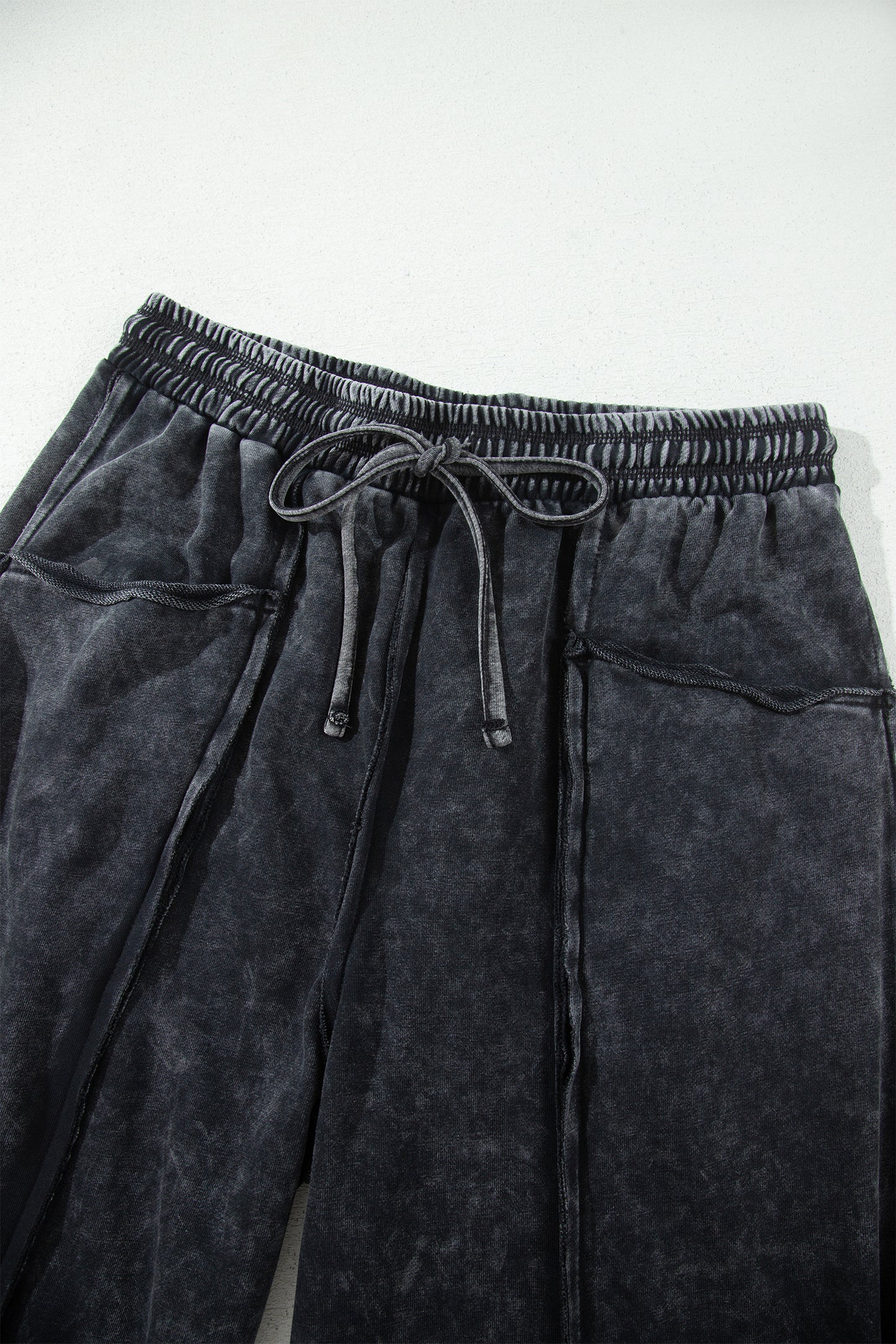 Black Mineral Wash Raw Seam Drawstring Elastic Waist Barrel Pants-Bottoms/Pants & Culotte-[Adult]-[Female]-2022 Online Blue Zone Planet